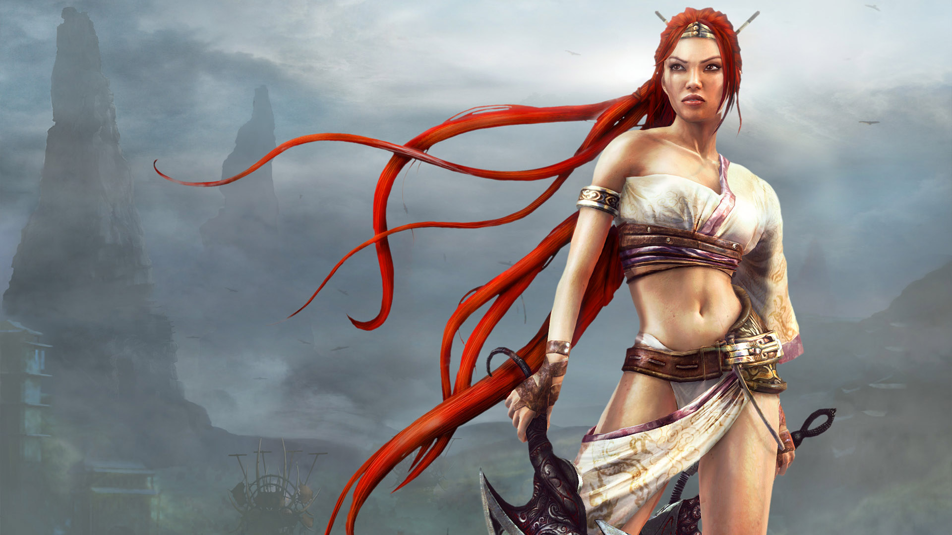 Desktop FHD woman warrior, video game, heavenly sword, fantasy, redhead