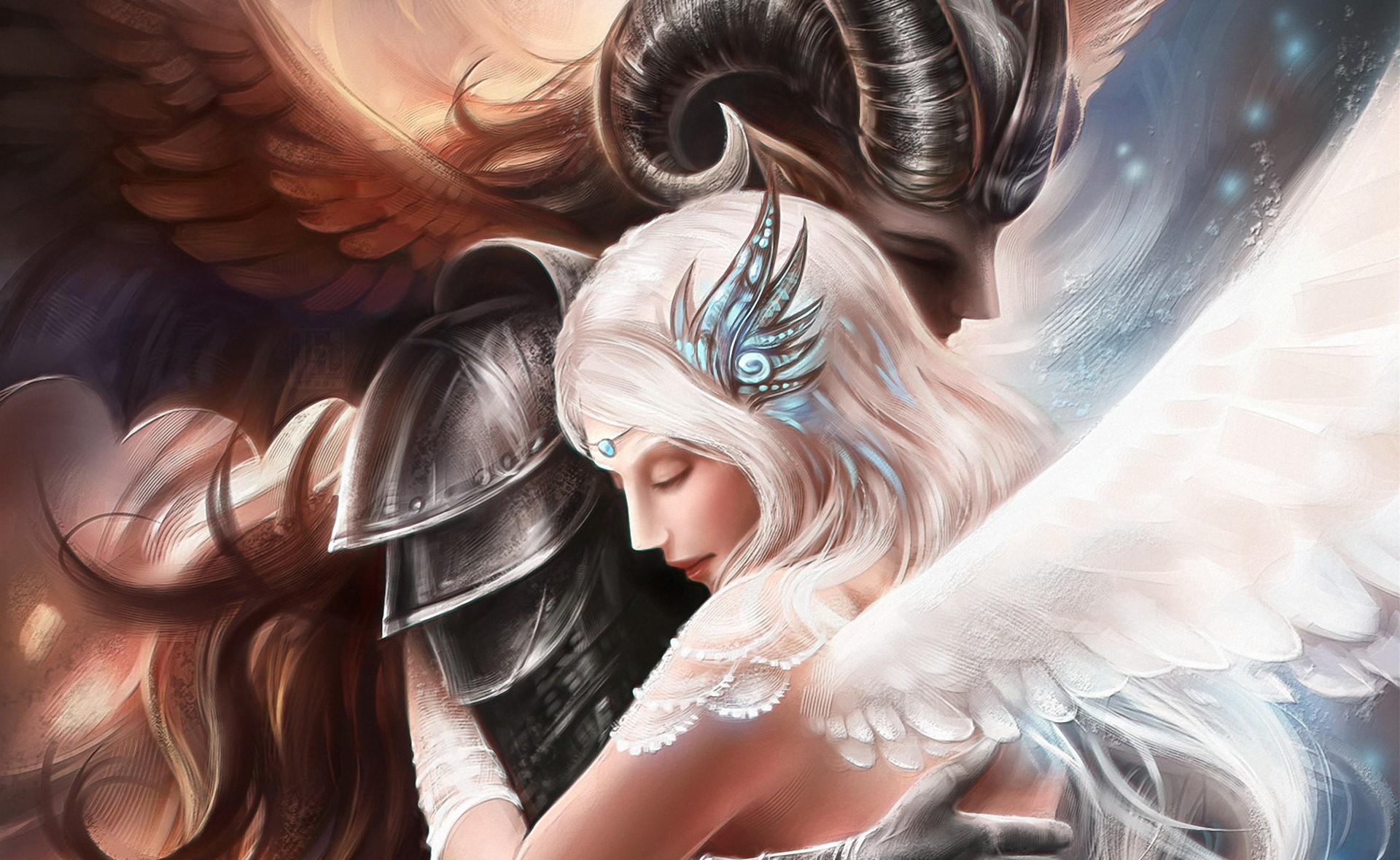 embrace, angels, fantasy, care, tenderness download HD wallpaper