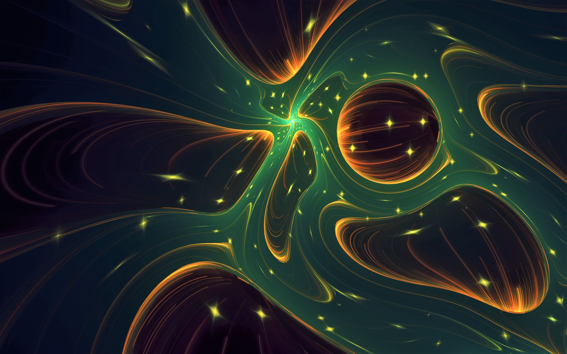glow, abstract, fractal, bronze, green, shapes Desktop Wallpaper
