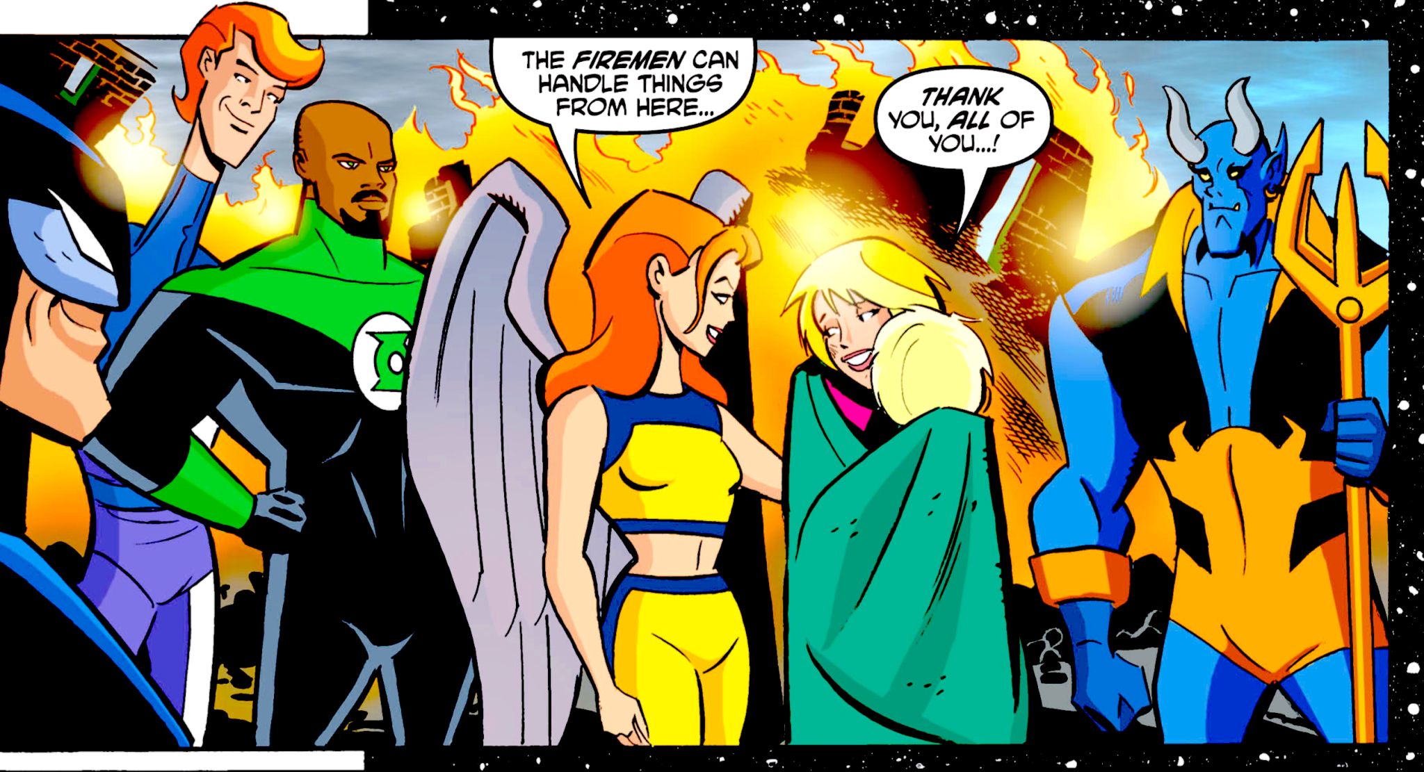 comics, justice league: unlimited, blue devil, elongated man, green lantern, hawkgirl (dc comics), john stewart (green lantern), shayera hol, wildcat (dc comic)