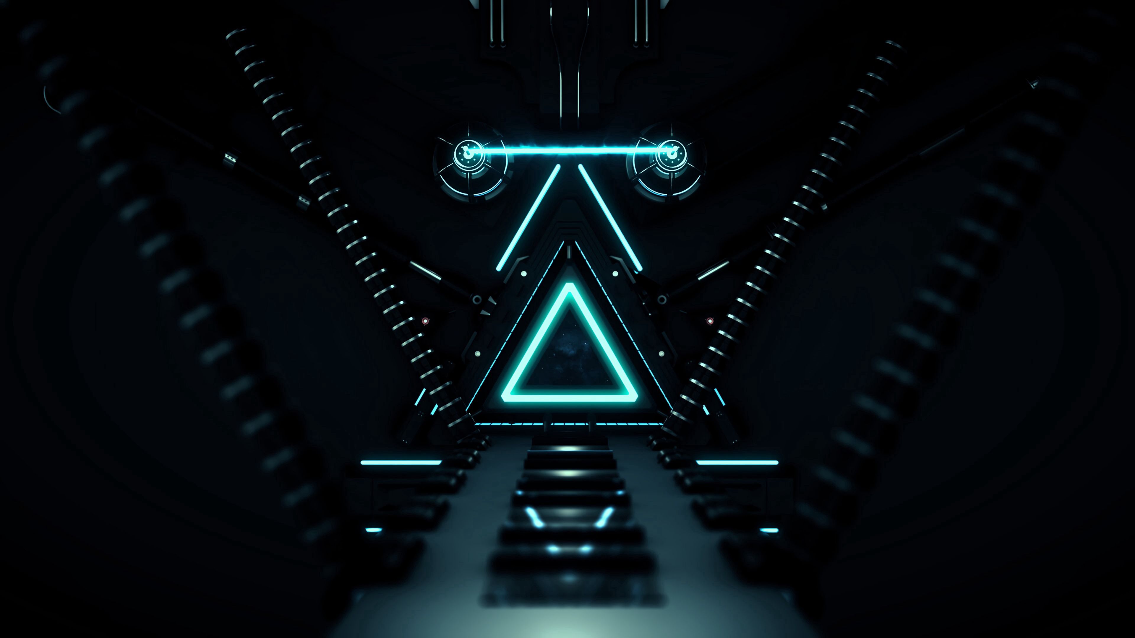 triangle, corridor, neon, dark, glow Smartphone Background