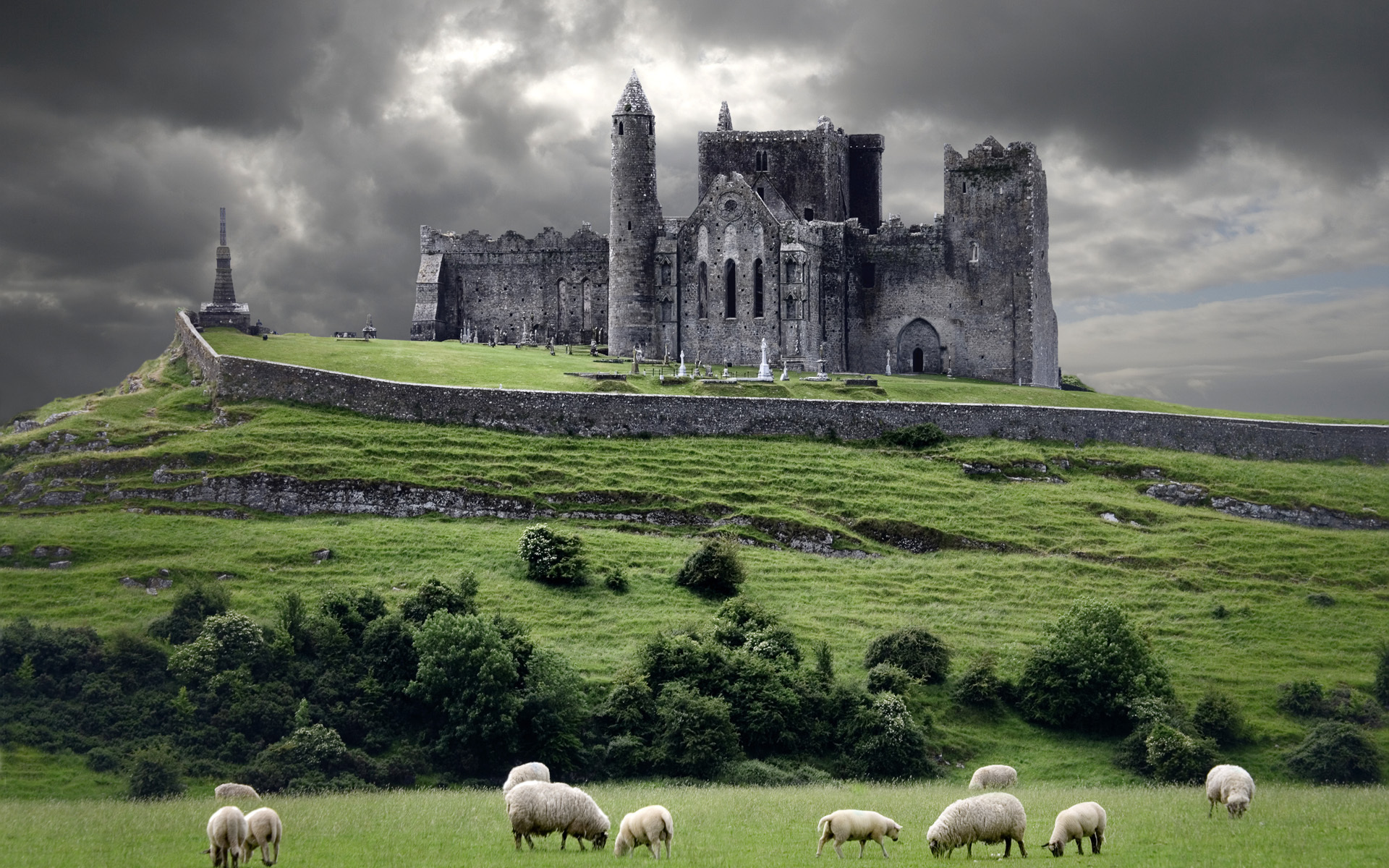 ireland, sheep, castle, man made