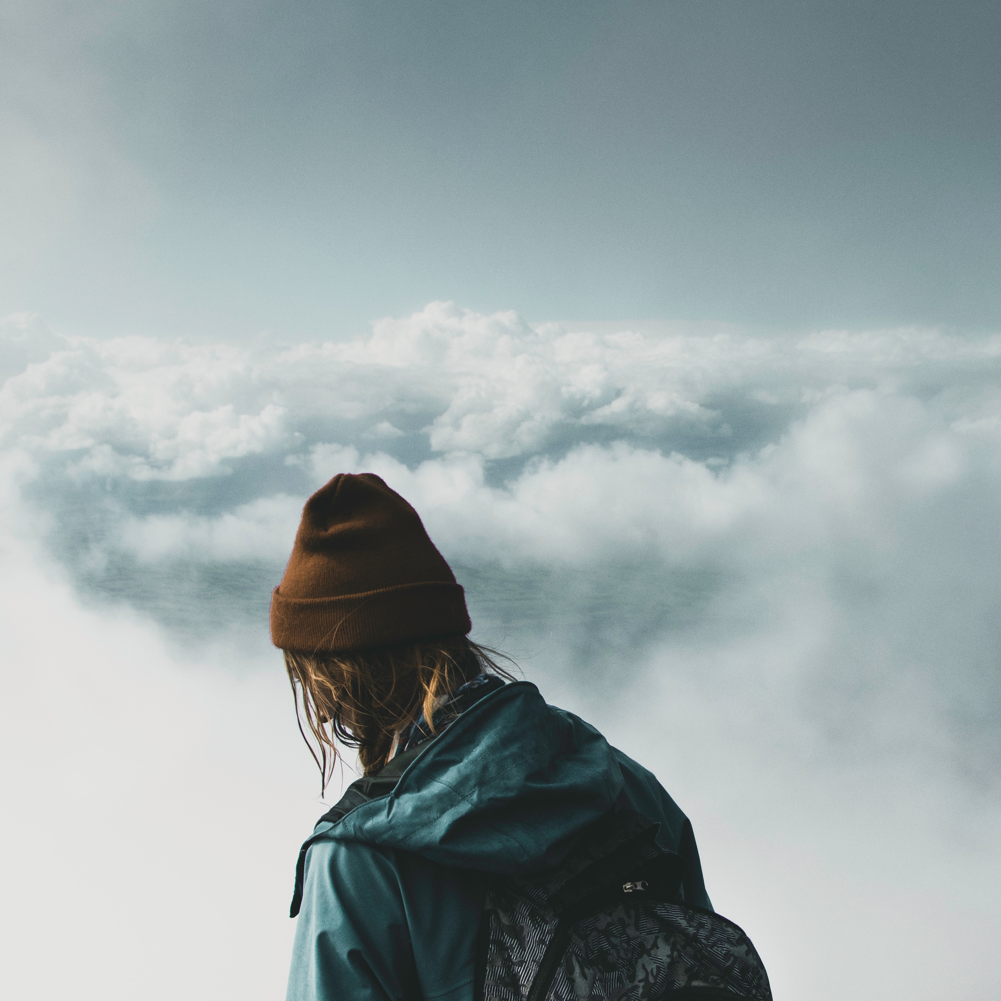 clouds, miscellanea, miscellaneous, overview, review, height, view, human, person 32K