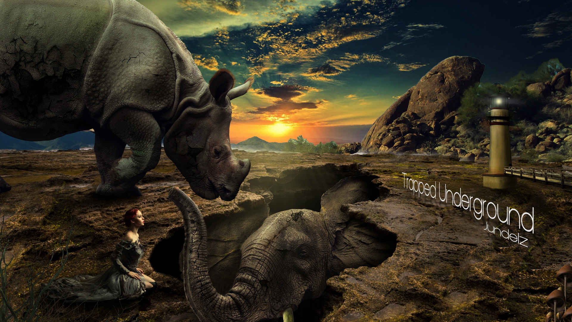 607468 descargar imagen artístico, obra de arte, elefante, rinoceronte: fondos de pantalla y protectores de pantalla gratis