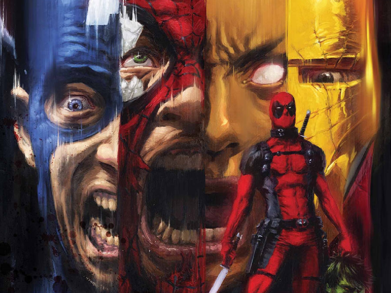 comics, deadpool, captain america, iron man, merc with a mouth, spider man Full HD