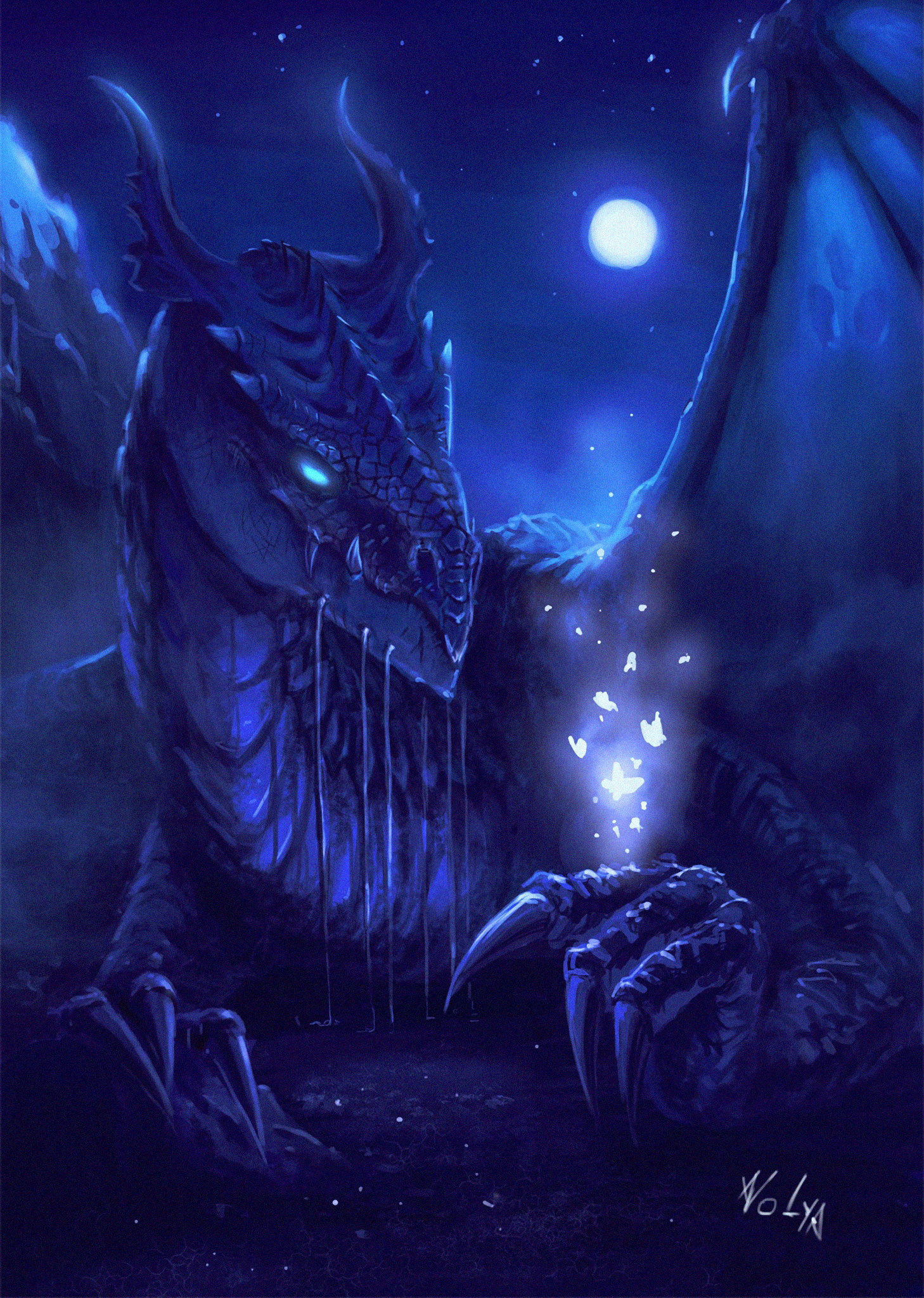 dragon, fantastic, art, night, being, creature HD wallpaper