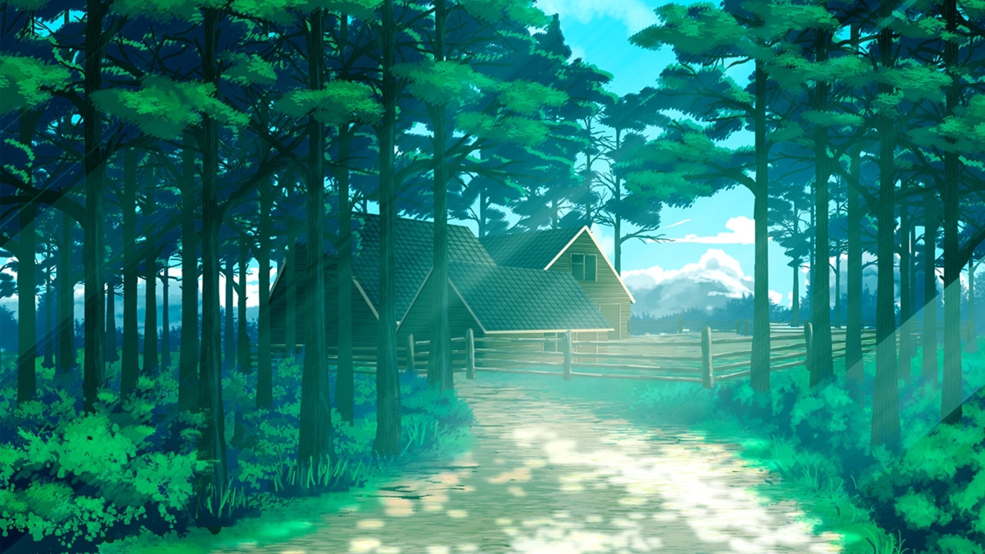 Домик в лесу аниме фон