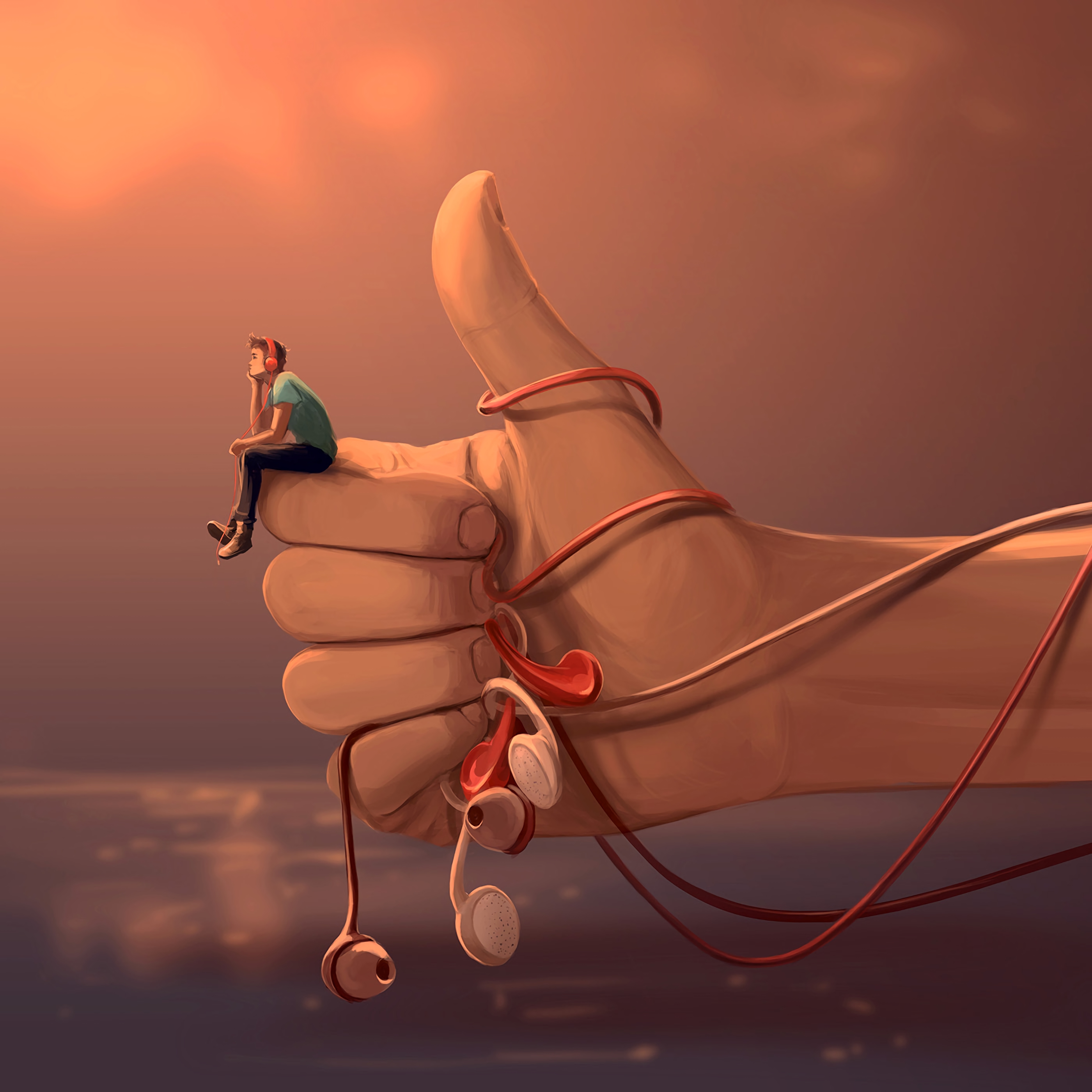 headphones, human, art, hand, person, connection Full HD