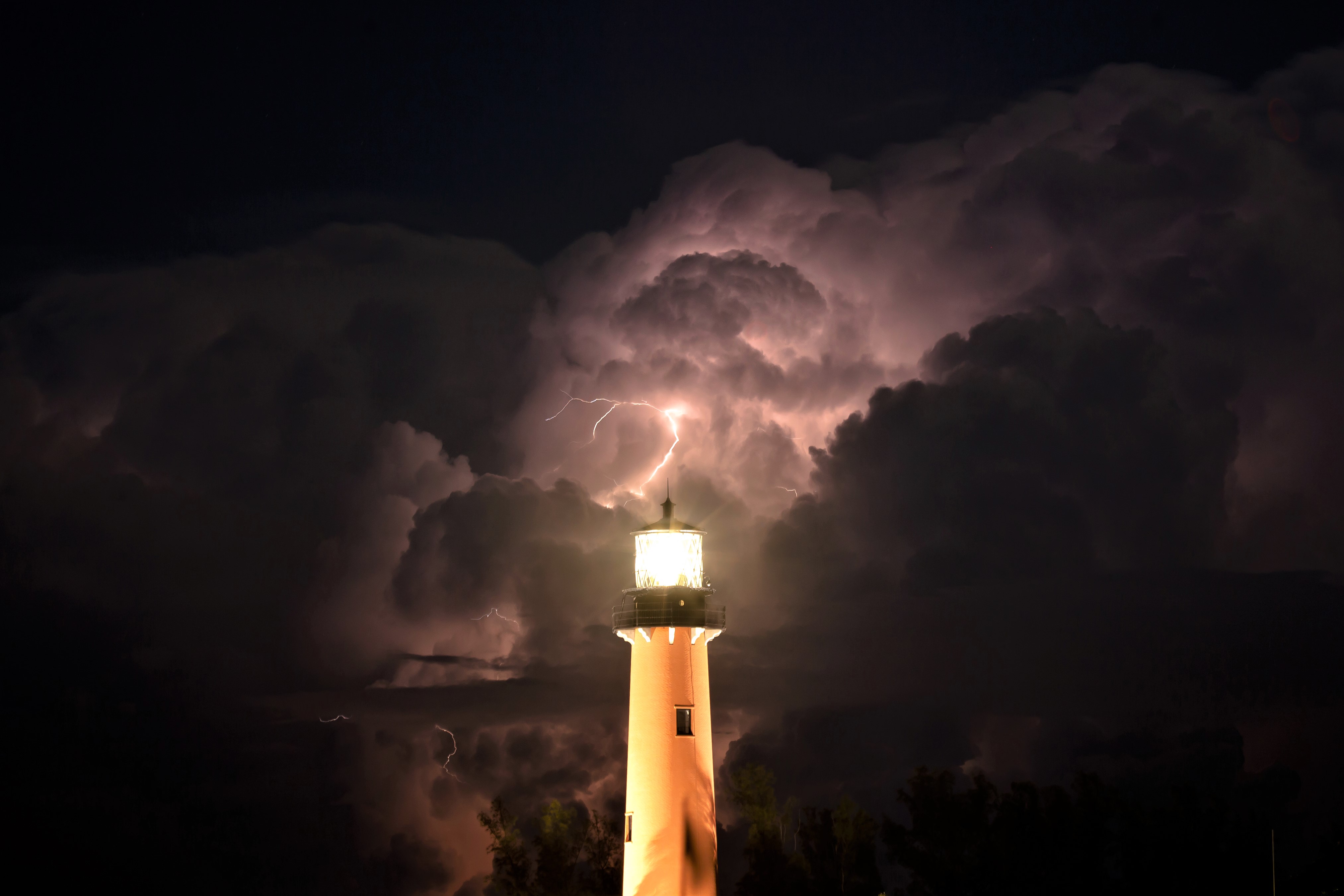 thunderstorm, man made, lighthouse, dark, lightning, sky, storm Free Stock Photo