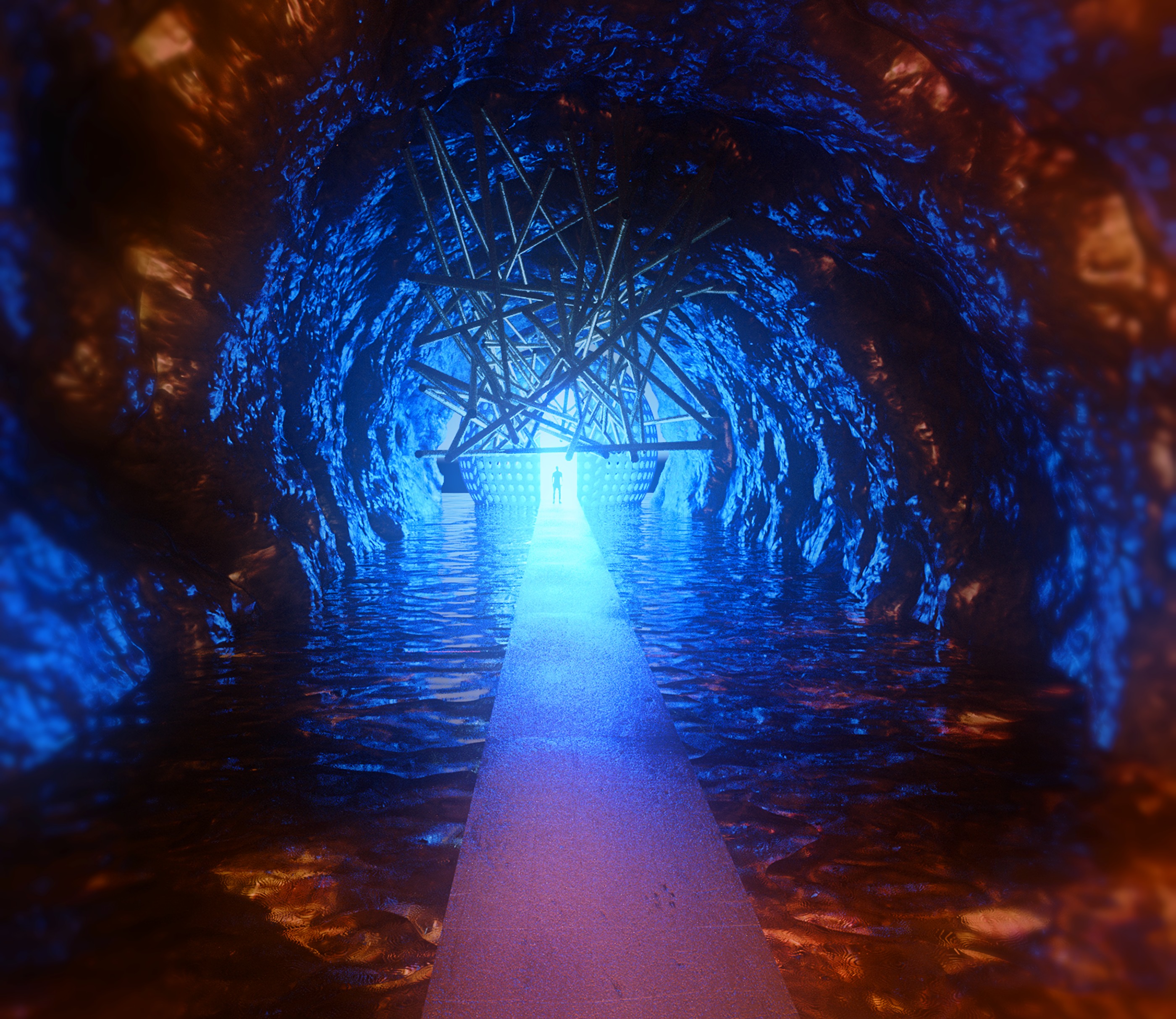 portal, 3d, silhouette, cave, sphere