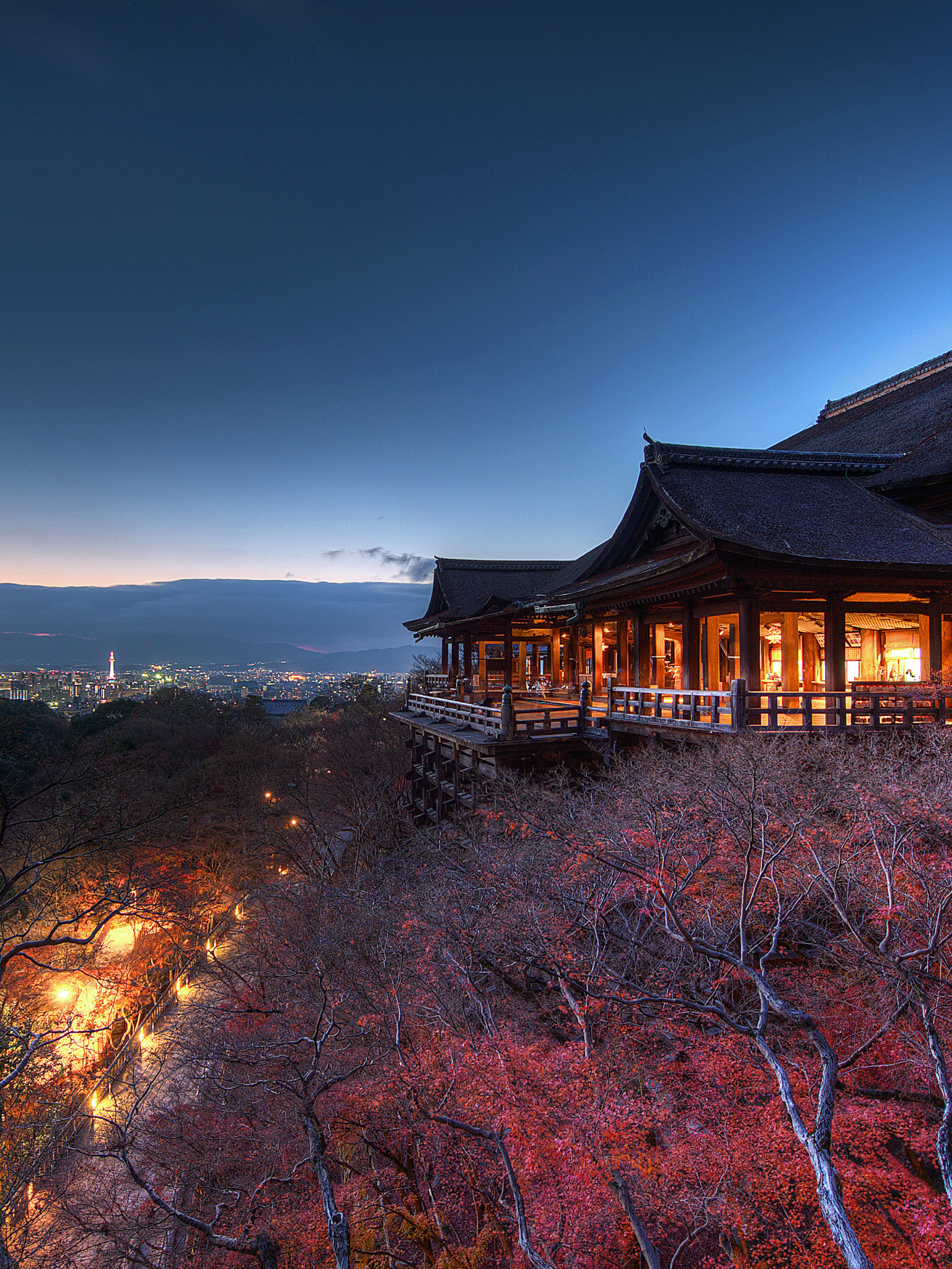temples, japan, religious, kiyomizu dera, kyoto, night 1080p