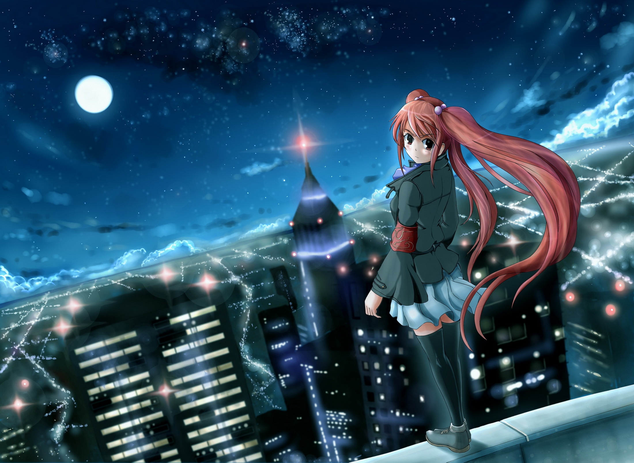 Free download wallpaper Night, City, Girl, Anime on your PC desktop