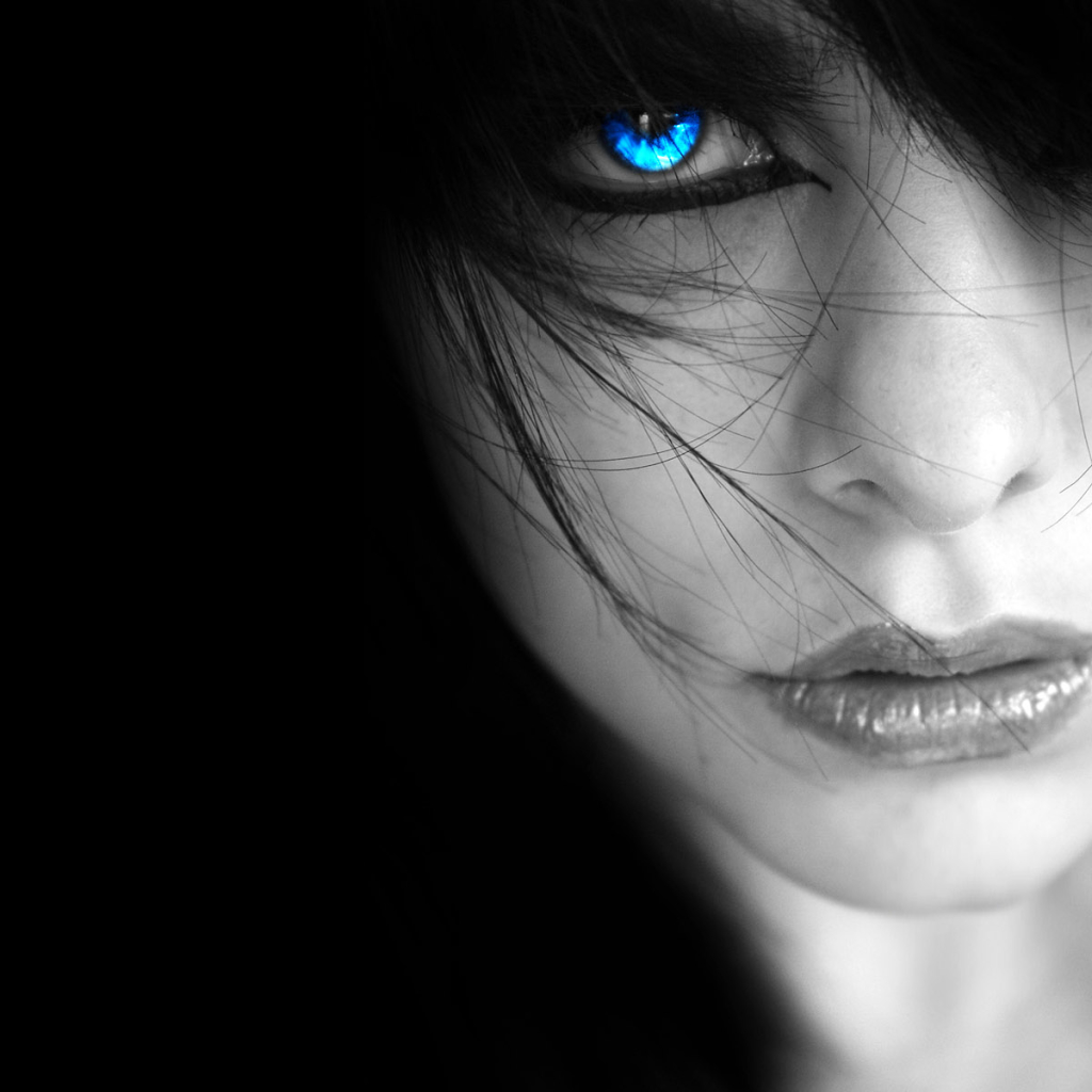 mysterious, women, gothic, blue eyes, dark QHD