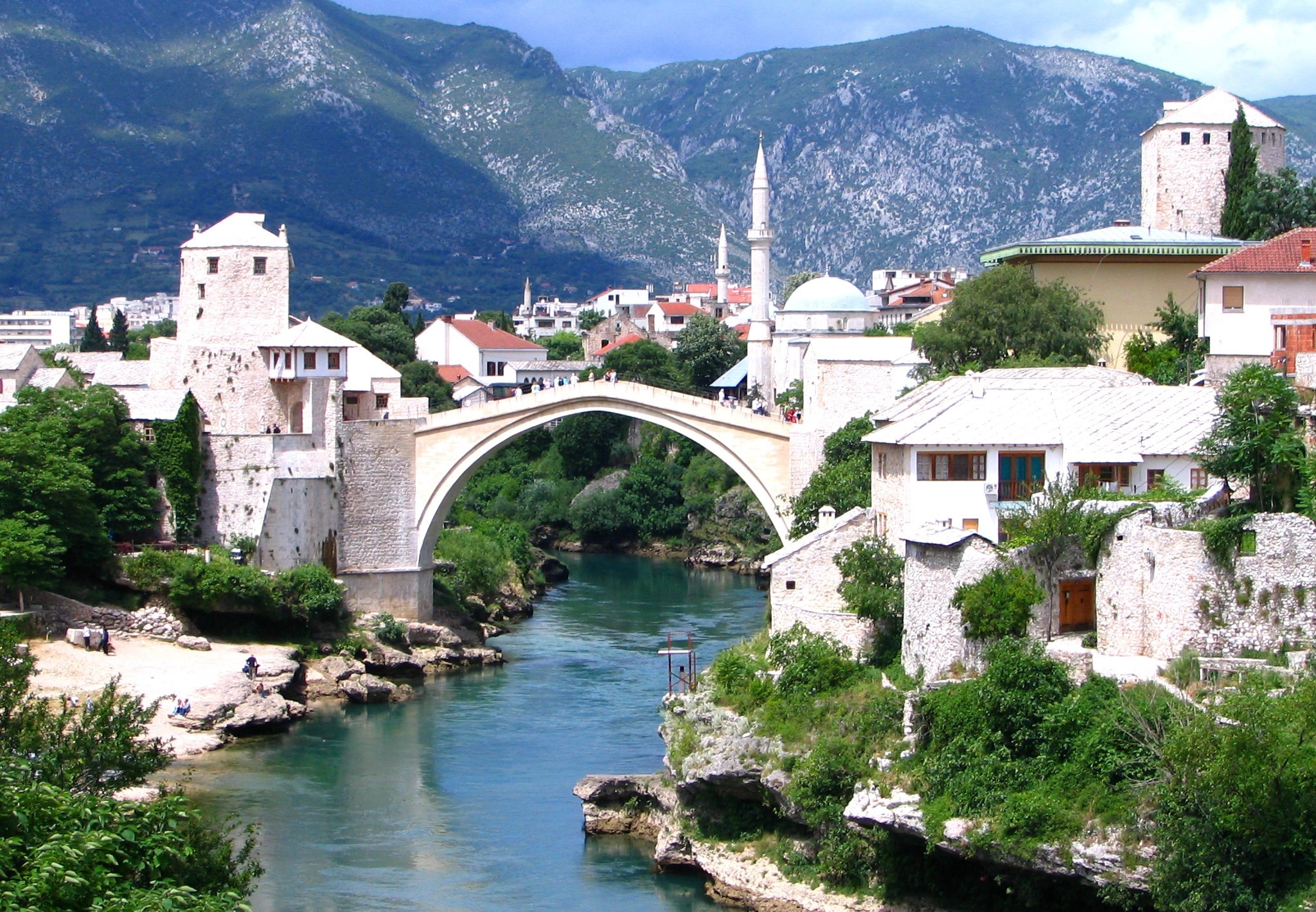 mosque, man made, mostar, bosnia, bridge, towns HD wallpaper