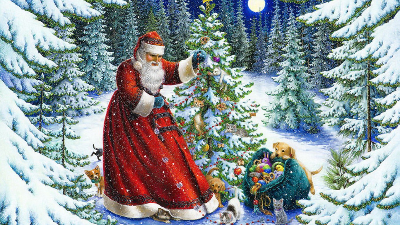 dog, christmas, holiday, cat, christmas tree, santa