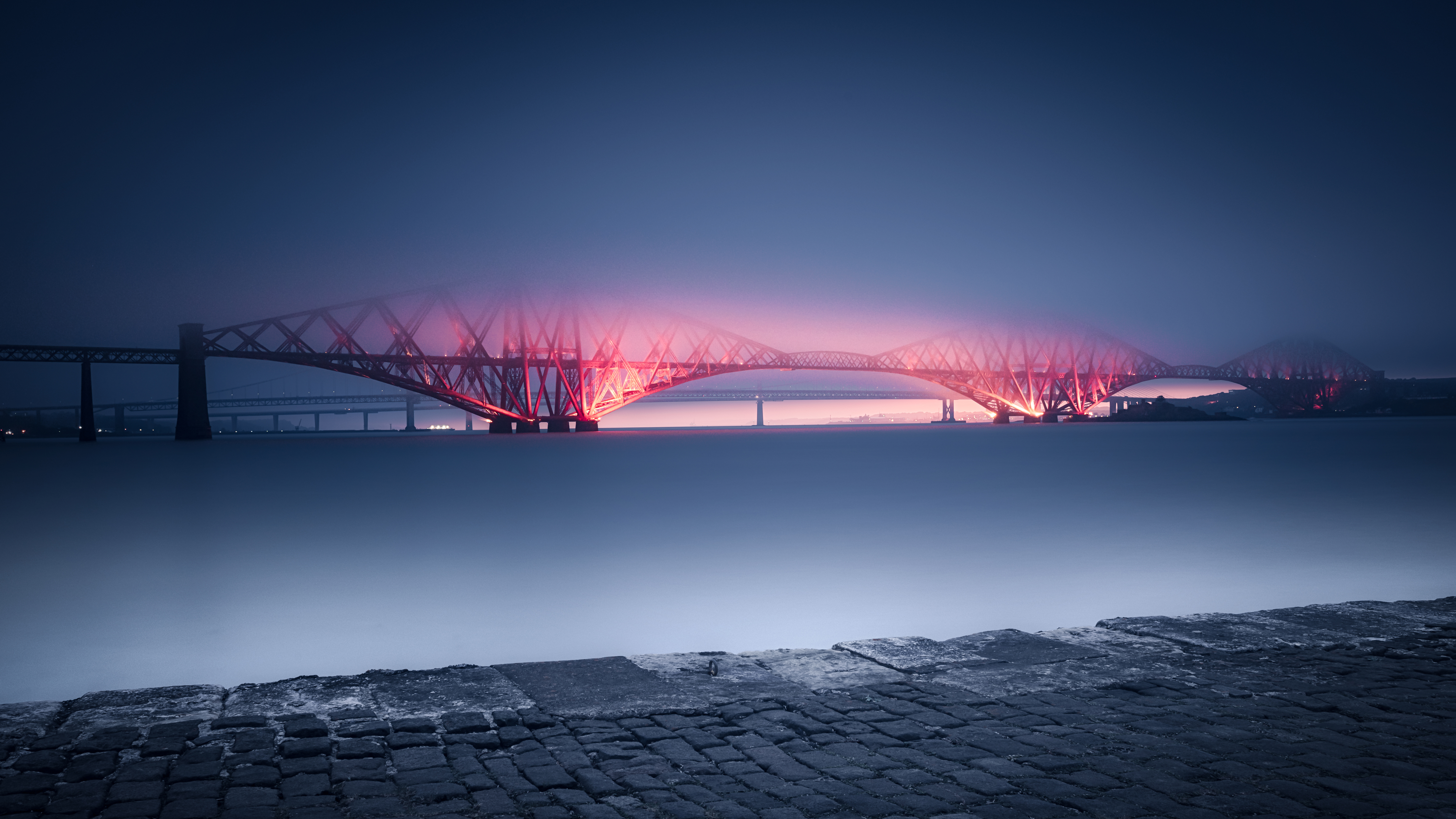 man made, forth bridge, edinburgh, fog, scotland, bridges