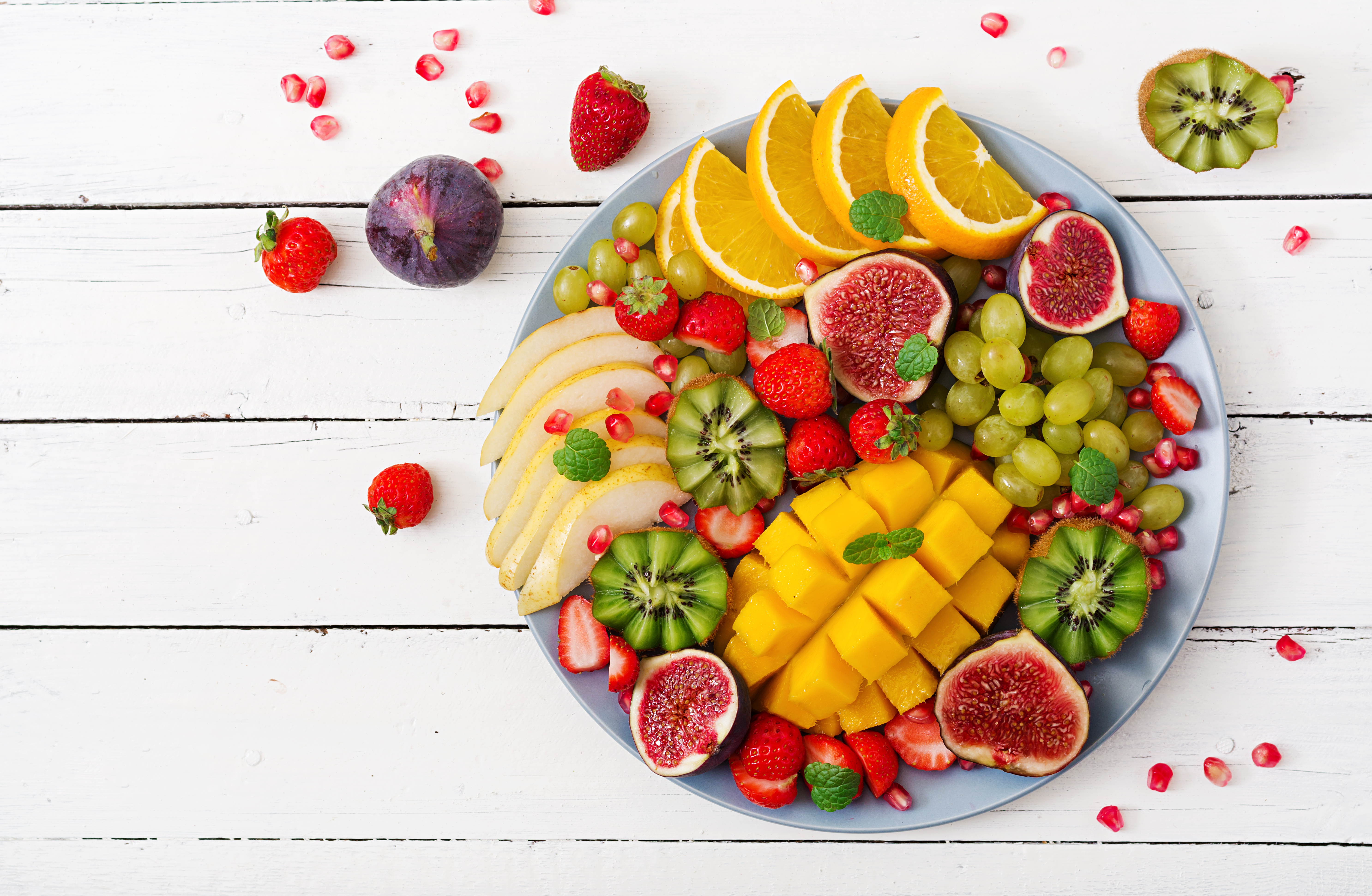 food, fruit, berry, fig, grapes, kiwi, mango, still life, strawberry, fruits