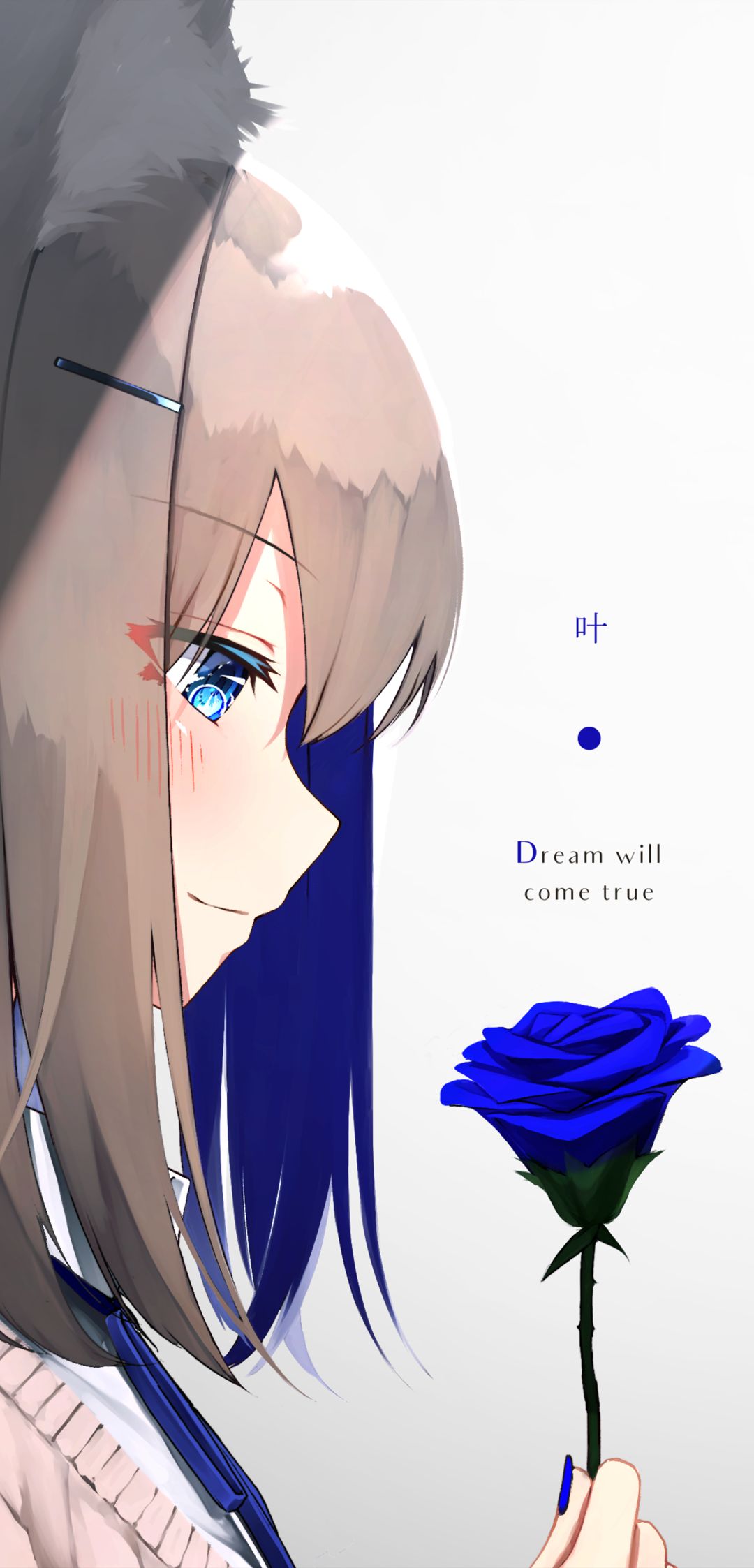 anime, original, blue eyes, blue rose, short hair Full HD