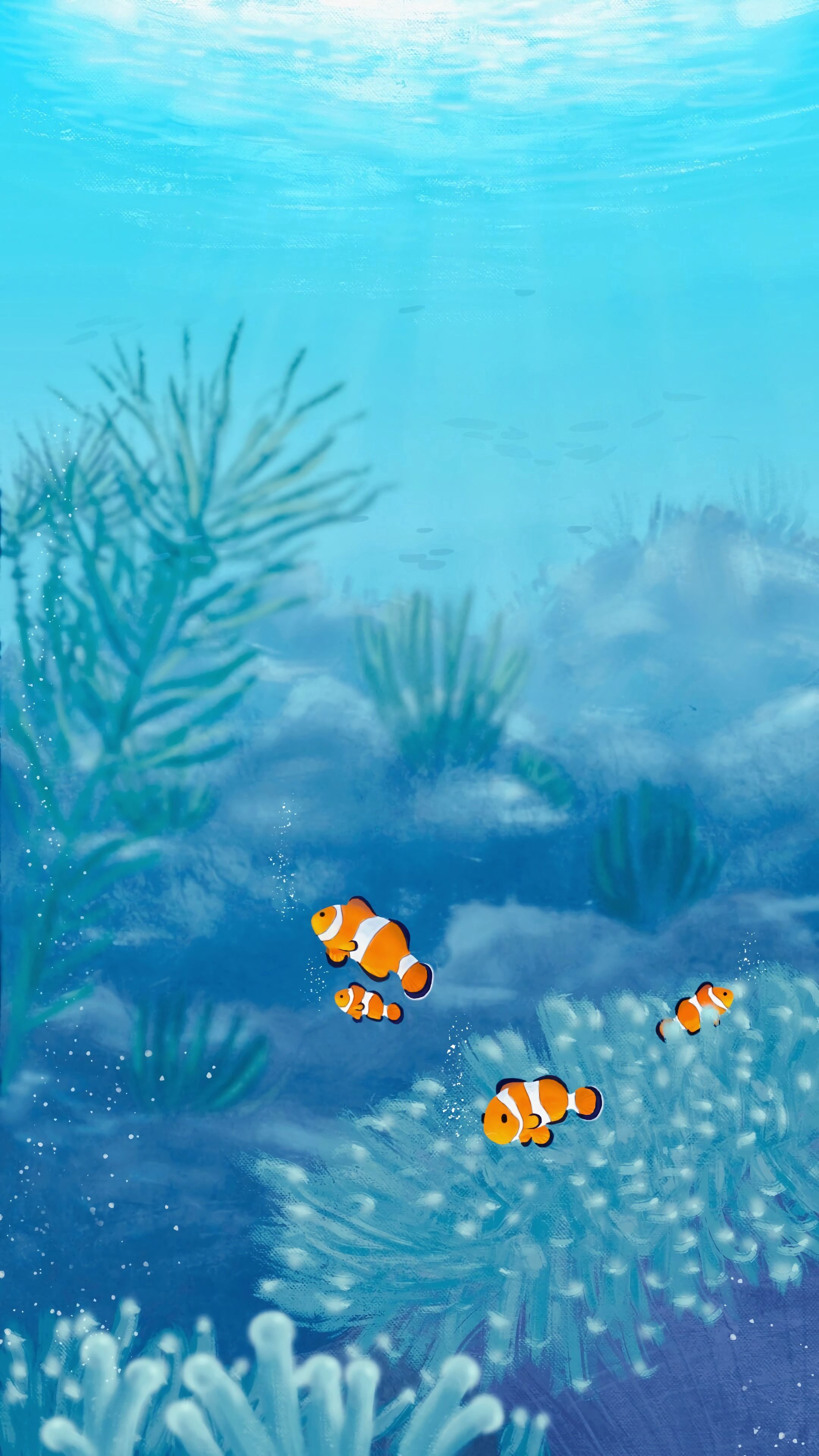Download mobile wallpaper Algae, Seaweed, Water, Underwater World, Fish, Art for free.