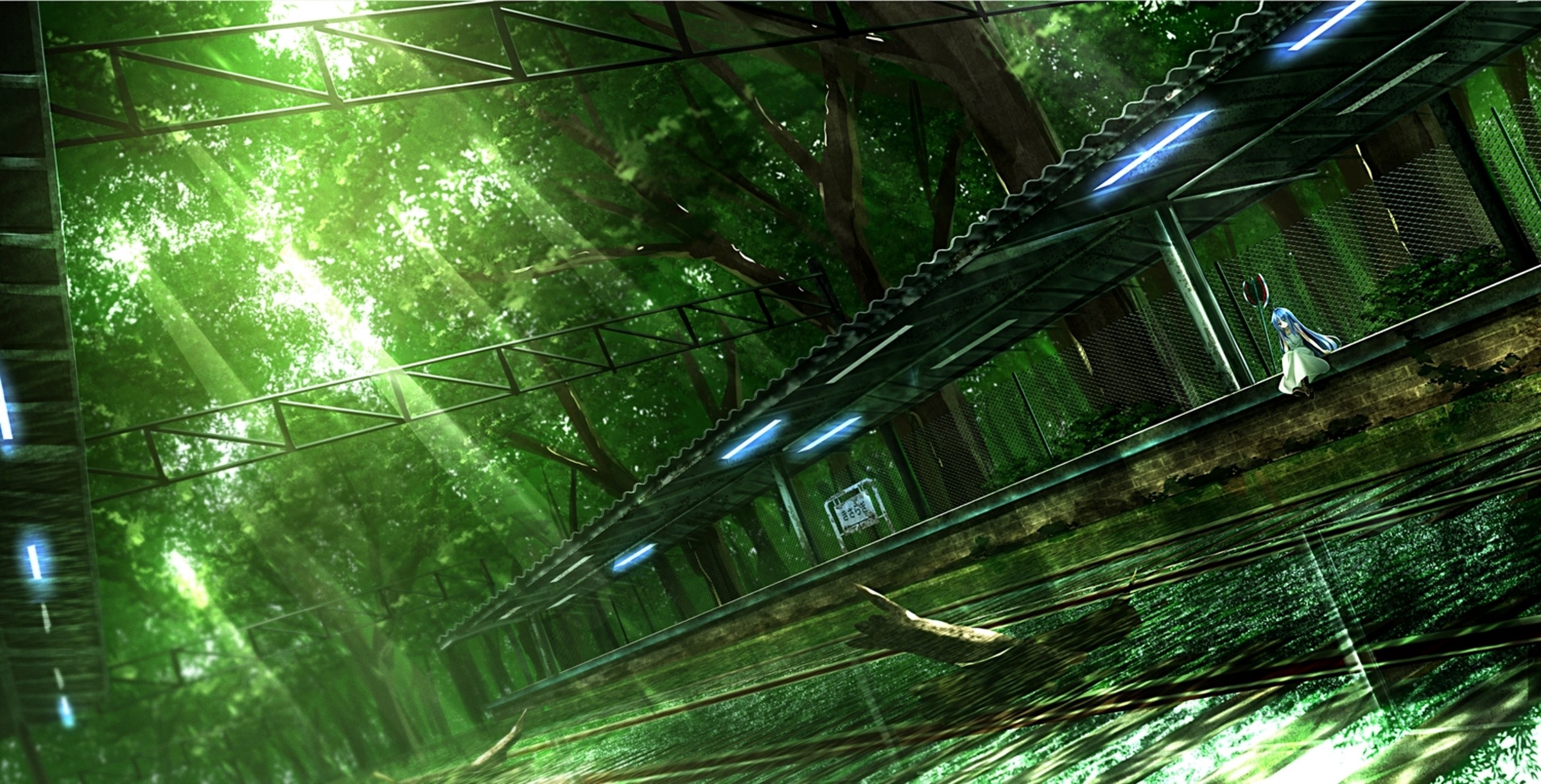 anime, train station, landscape, sunny, tree
