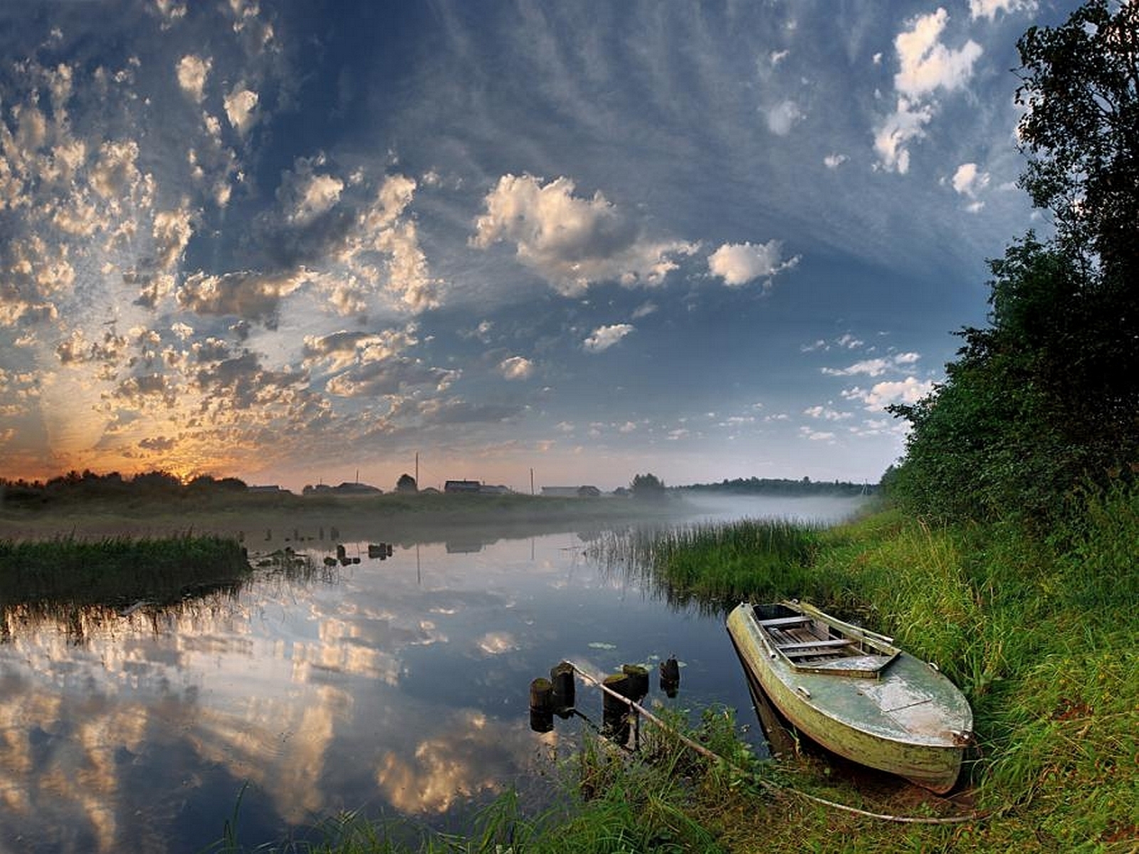 Download mobile wallpaper Rivers, Sky, Landscape, Boats for free.