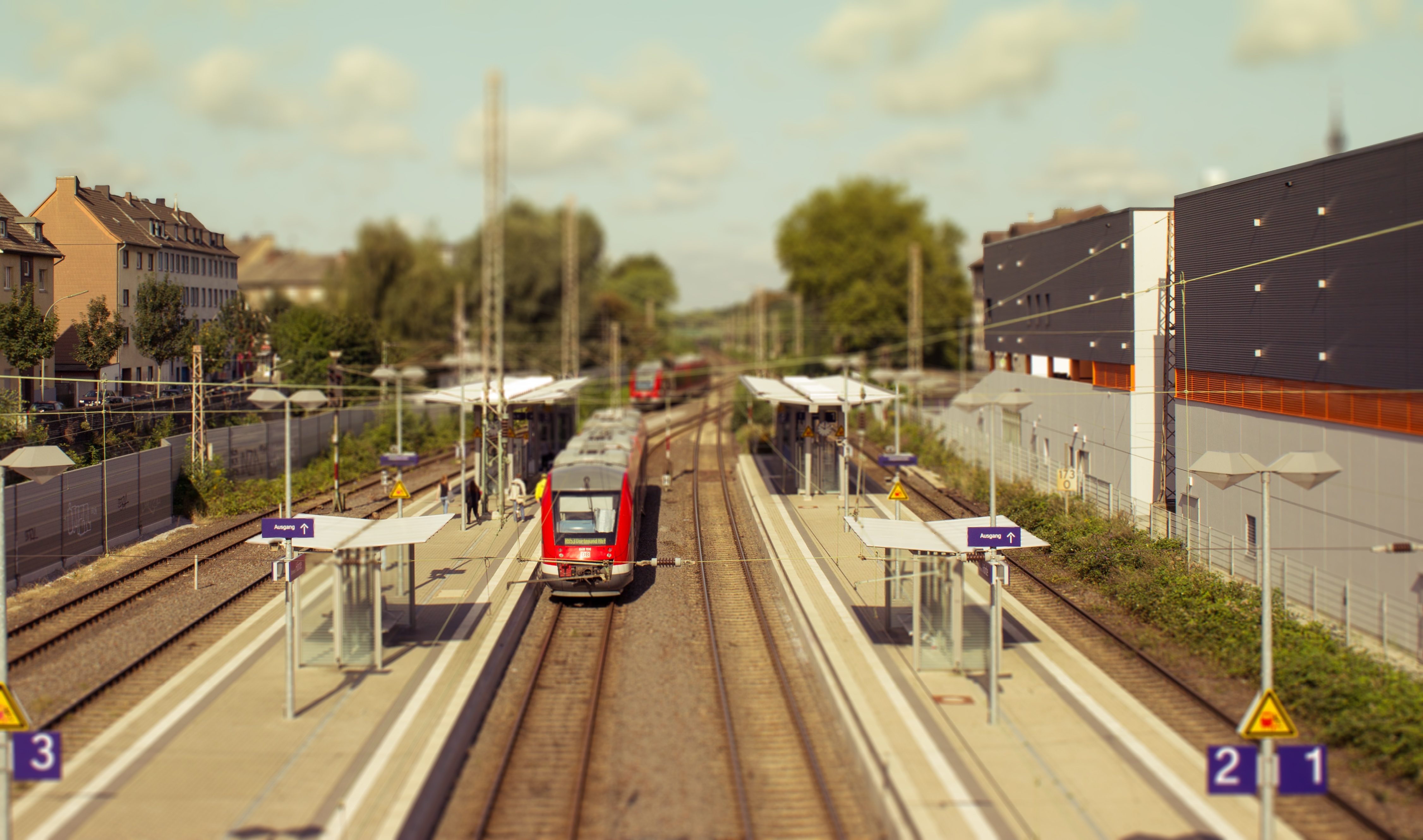 photography, tilt shift, miniature, train station, train download HD wallpaper