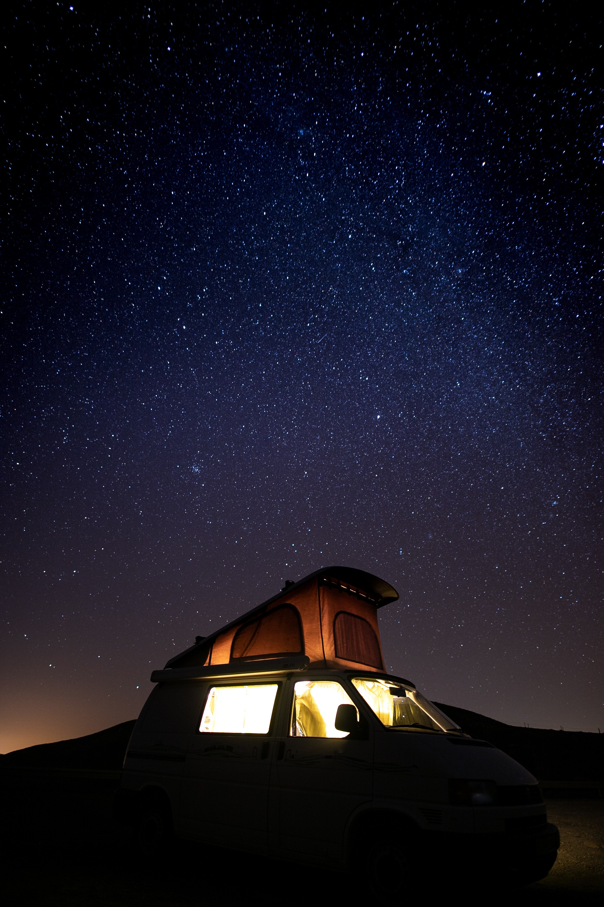 campsite, dark, car, starry sky, journey, camping for Windows
