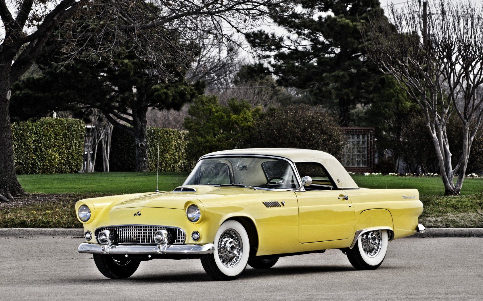 70485 Hintergrundbild herunterladen ford, cars, gelb, seitenansicht, donnervogel, thunderbird, 1955 - Bildschirmschoner und Bilder kostenlos
