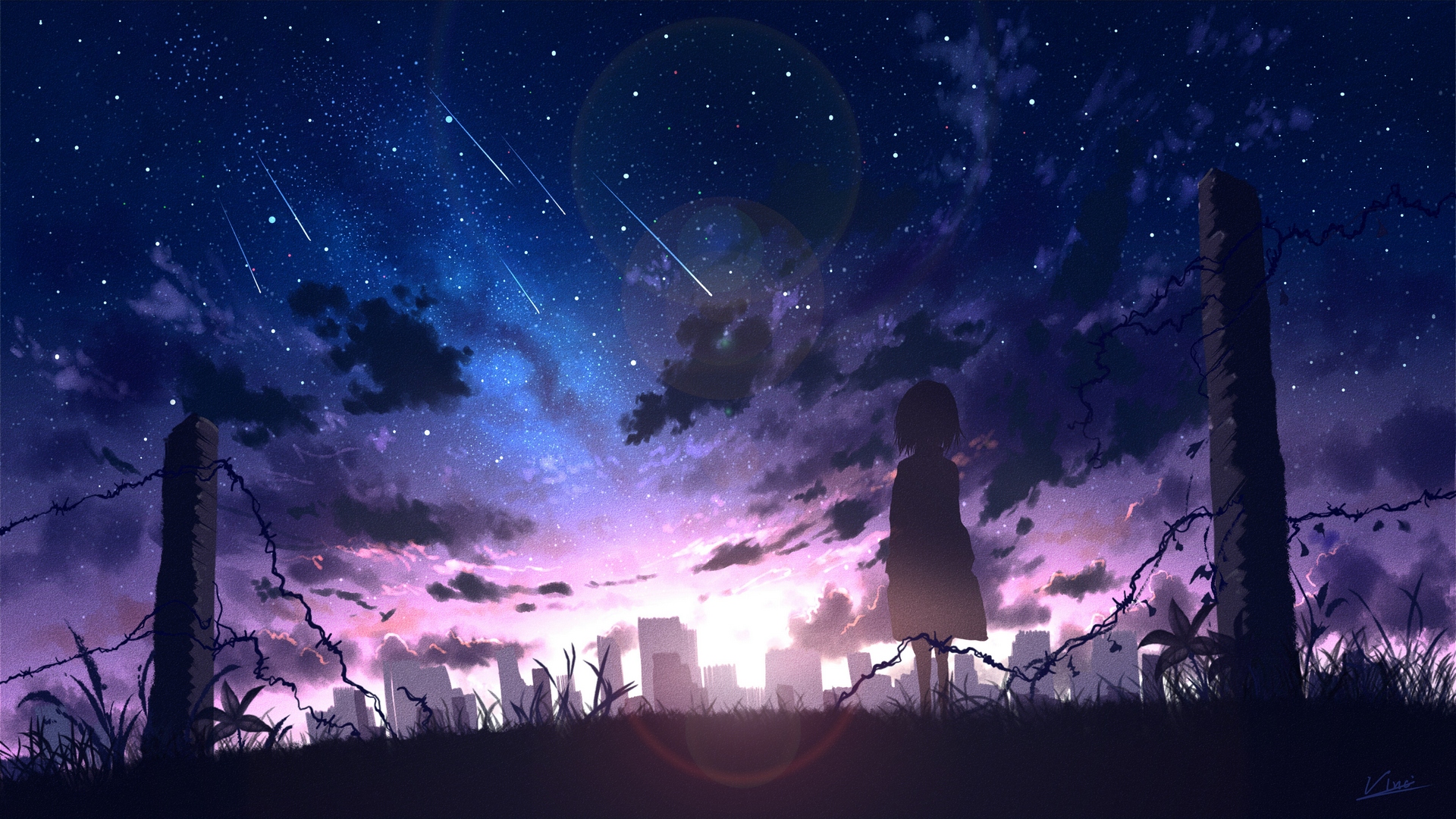 Красивое ночное небо аниме
