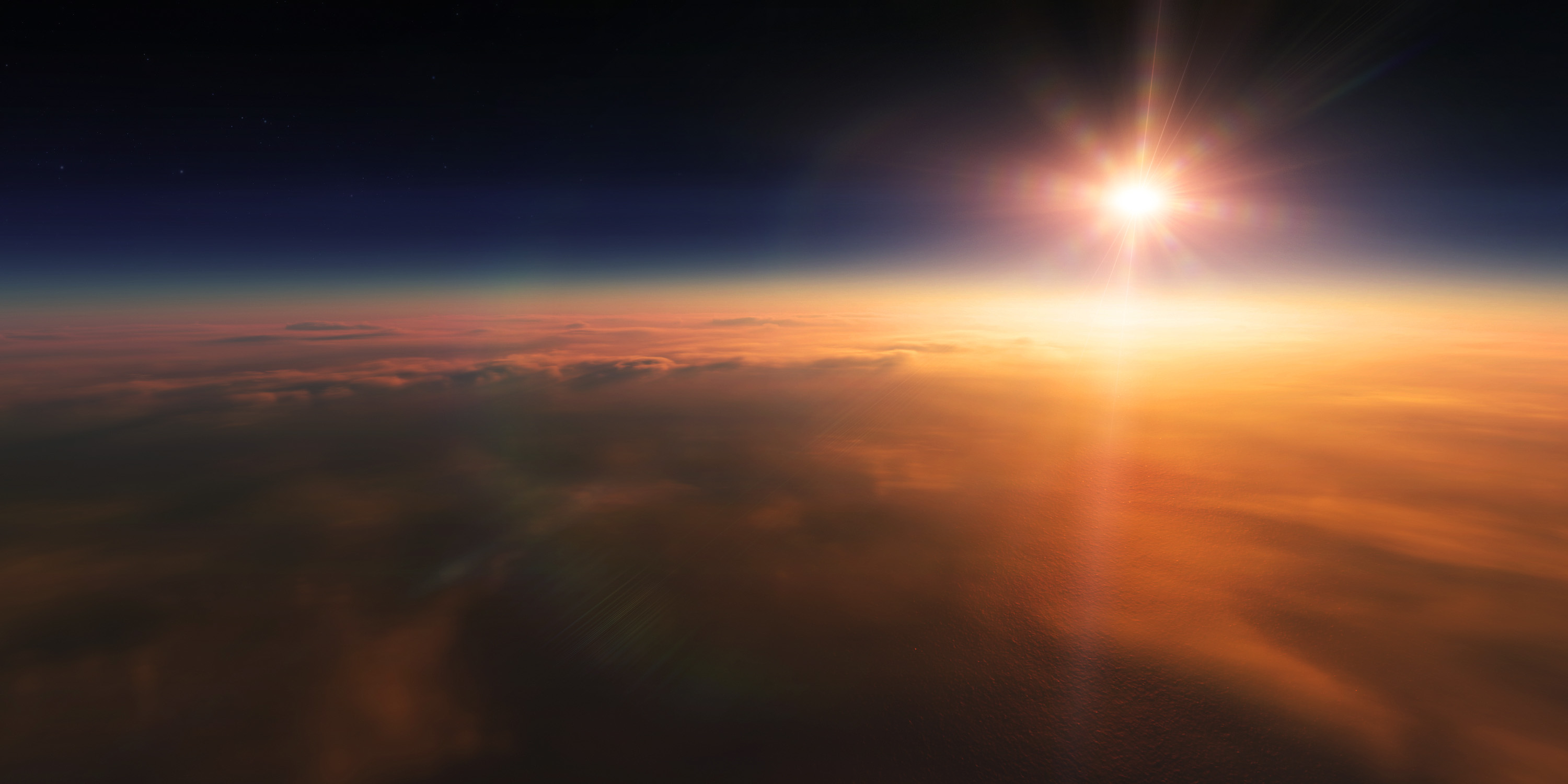 Восход солнце на горизонте из космоса