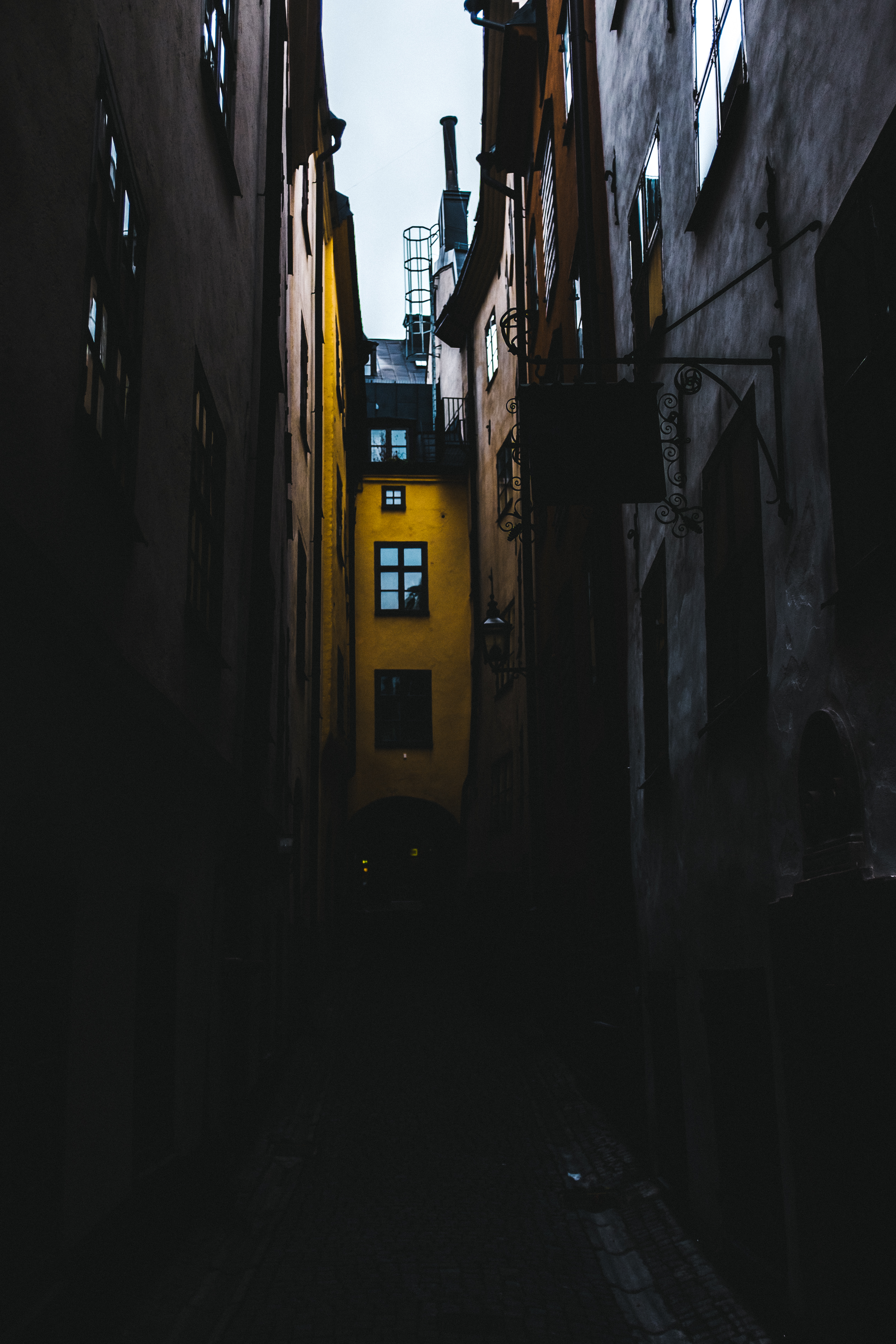 cities, building, evening, street, stockholm, sweden, lane, old city, old town
