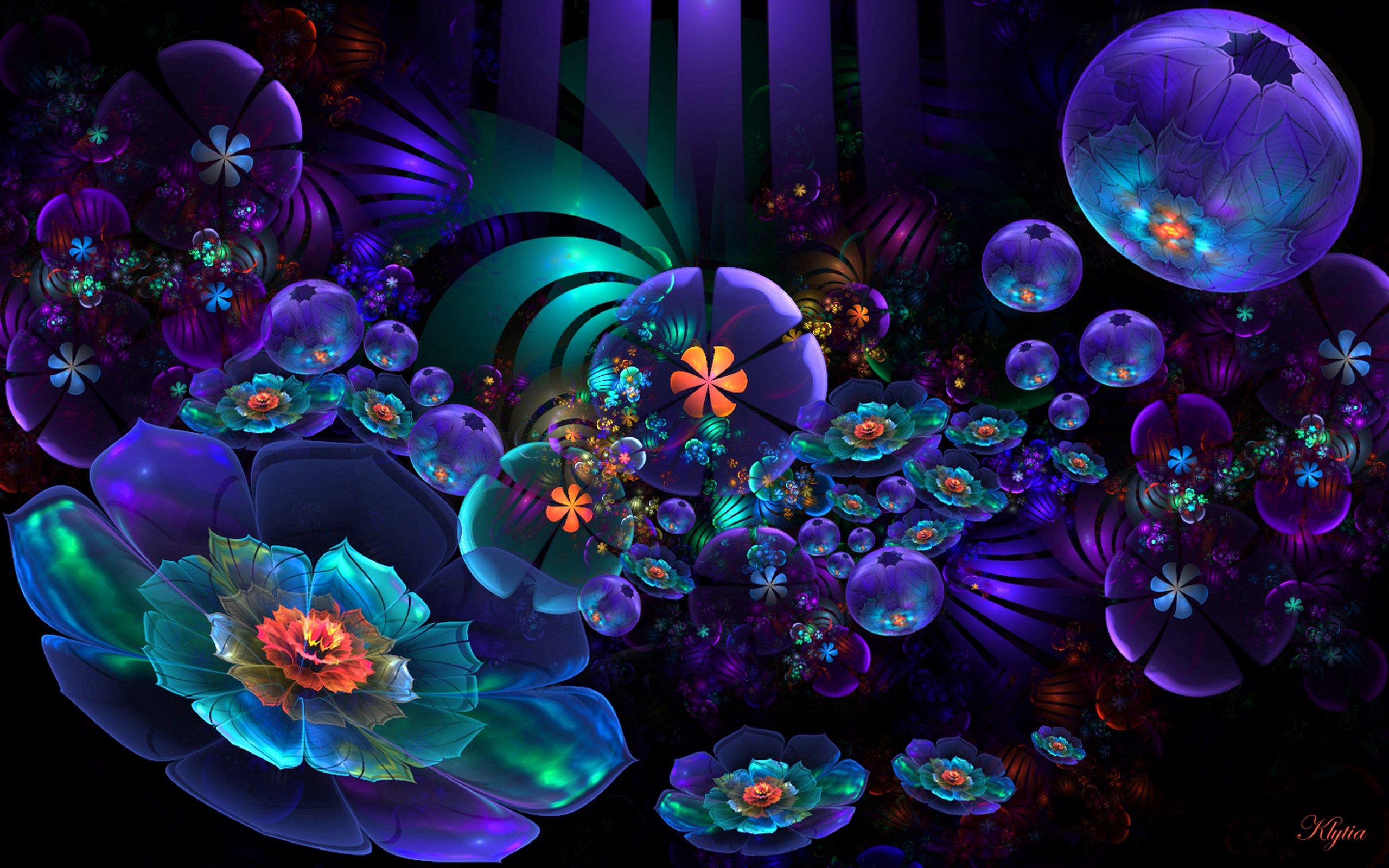 fractal, shine, abstract, dark, flowers, light, shroud
