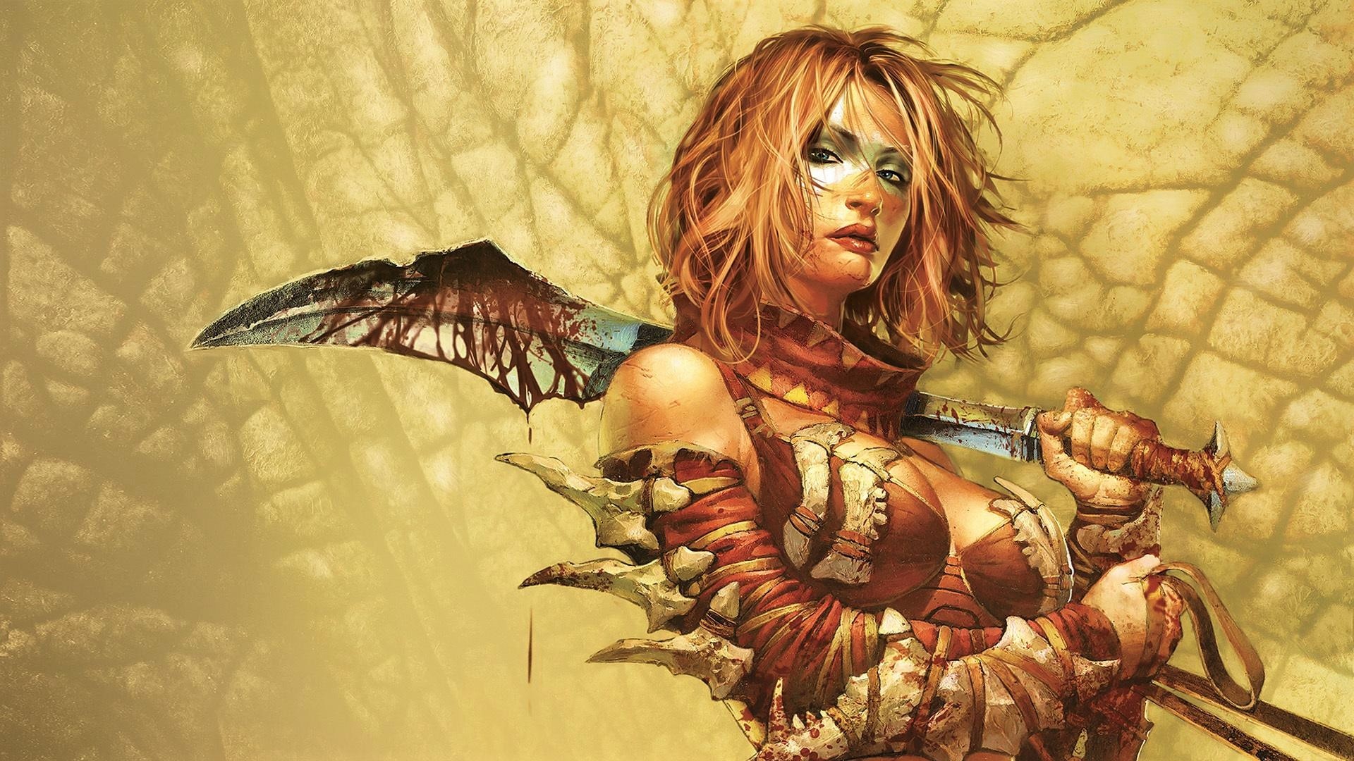 Download mobile wallpaper Fantasy, Weapon, Blood, Warrior, Sword, Women Warrior for free.