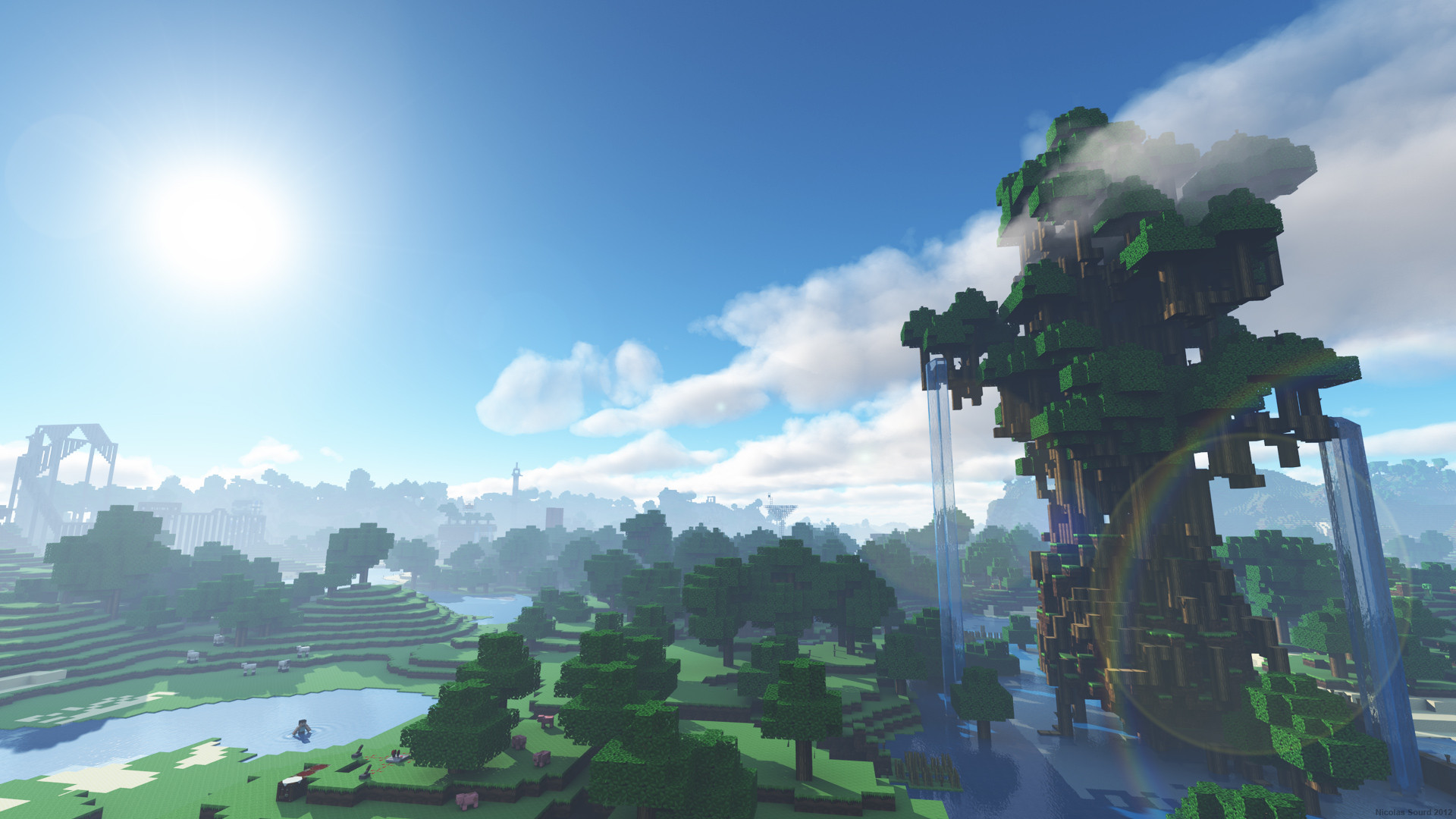 sky, minecraft, jungle, tree, video game, forest, mojang