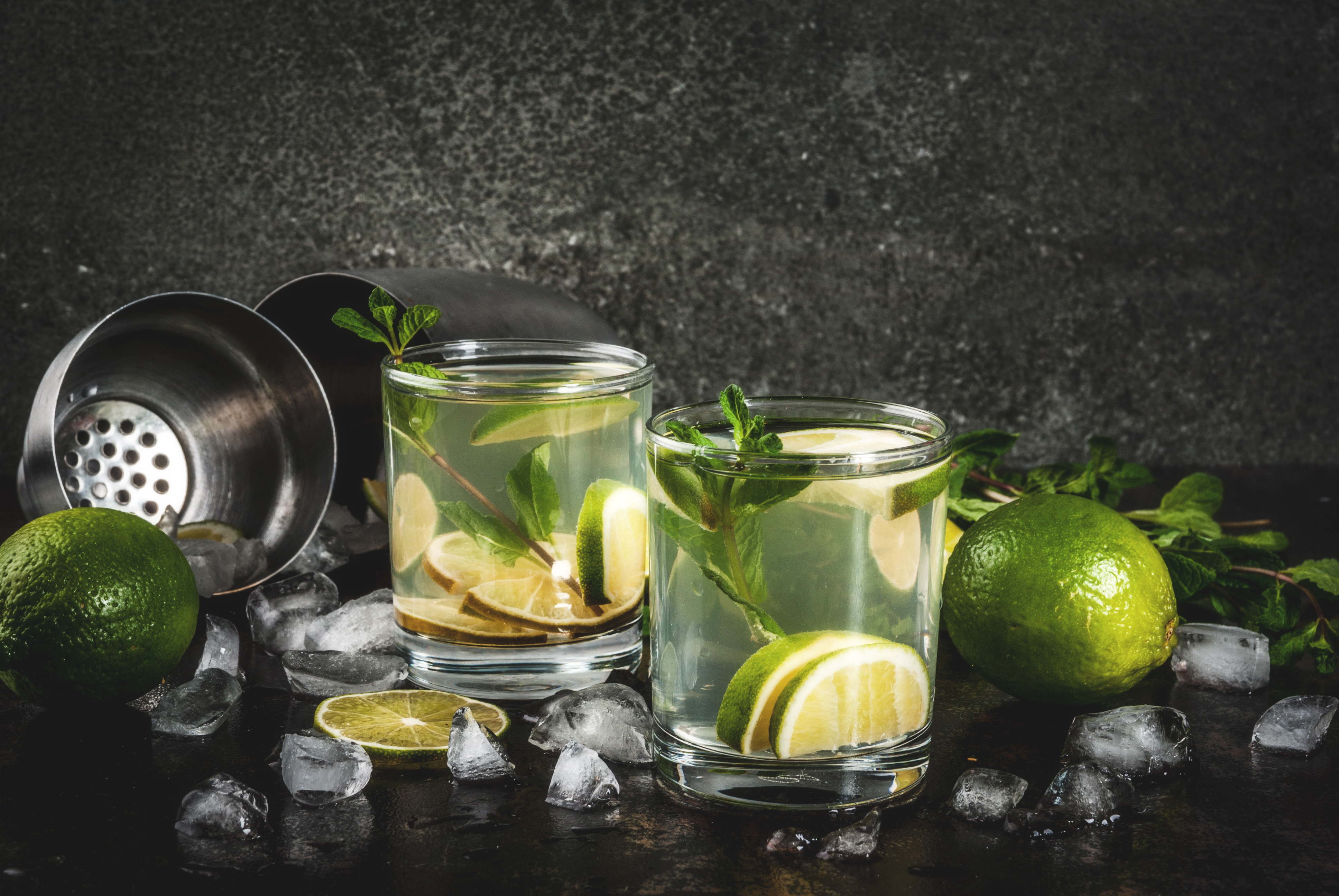 food, drink, glass, ice cube, lime, mint, mojito, still life High Definition image