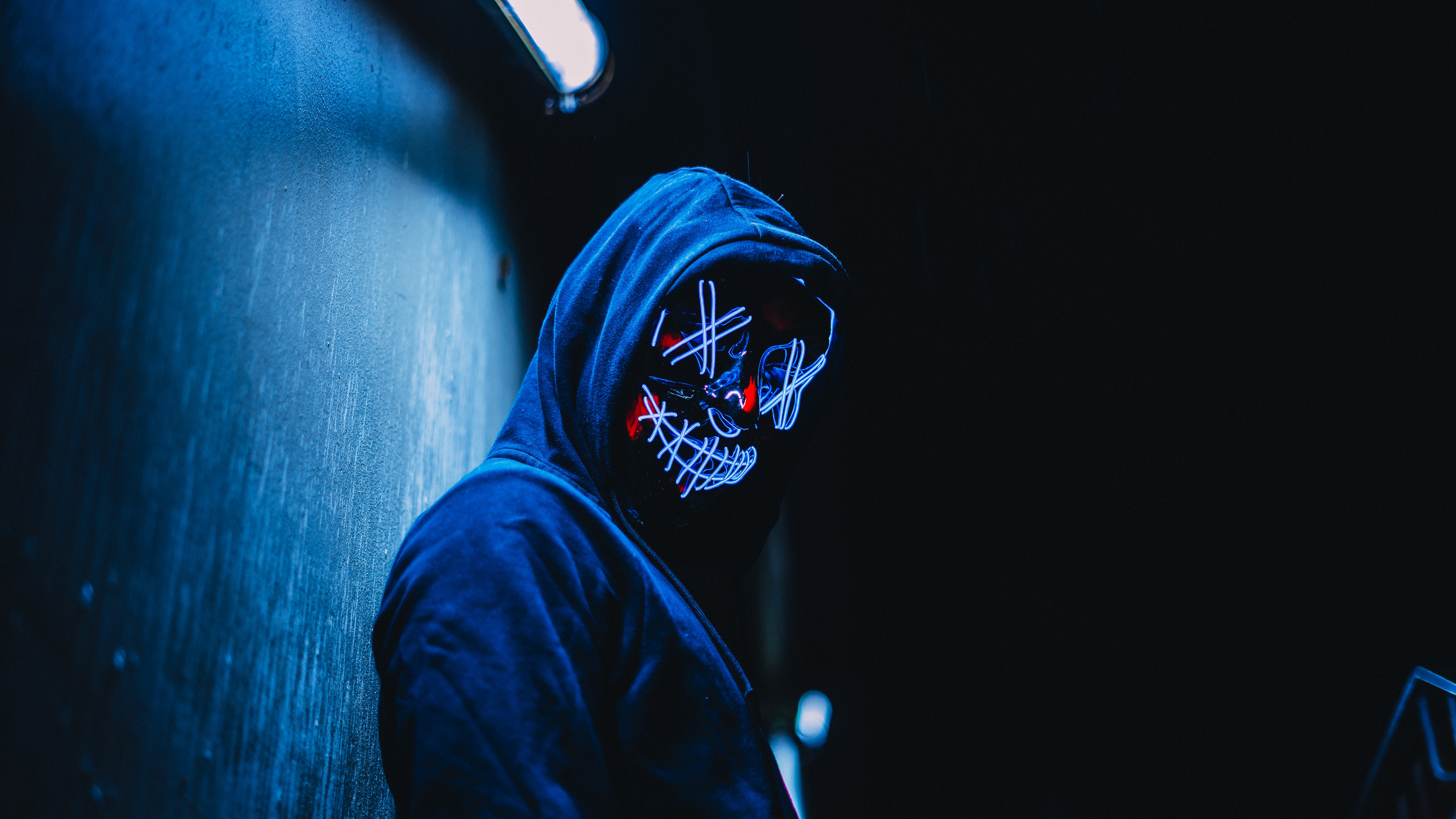 mask, dark, anonymous, miscellanea, miscellaneous, glow, hood HD wallpaper