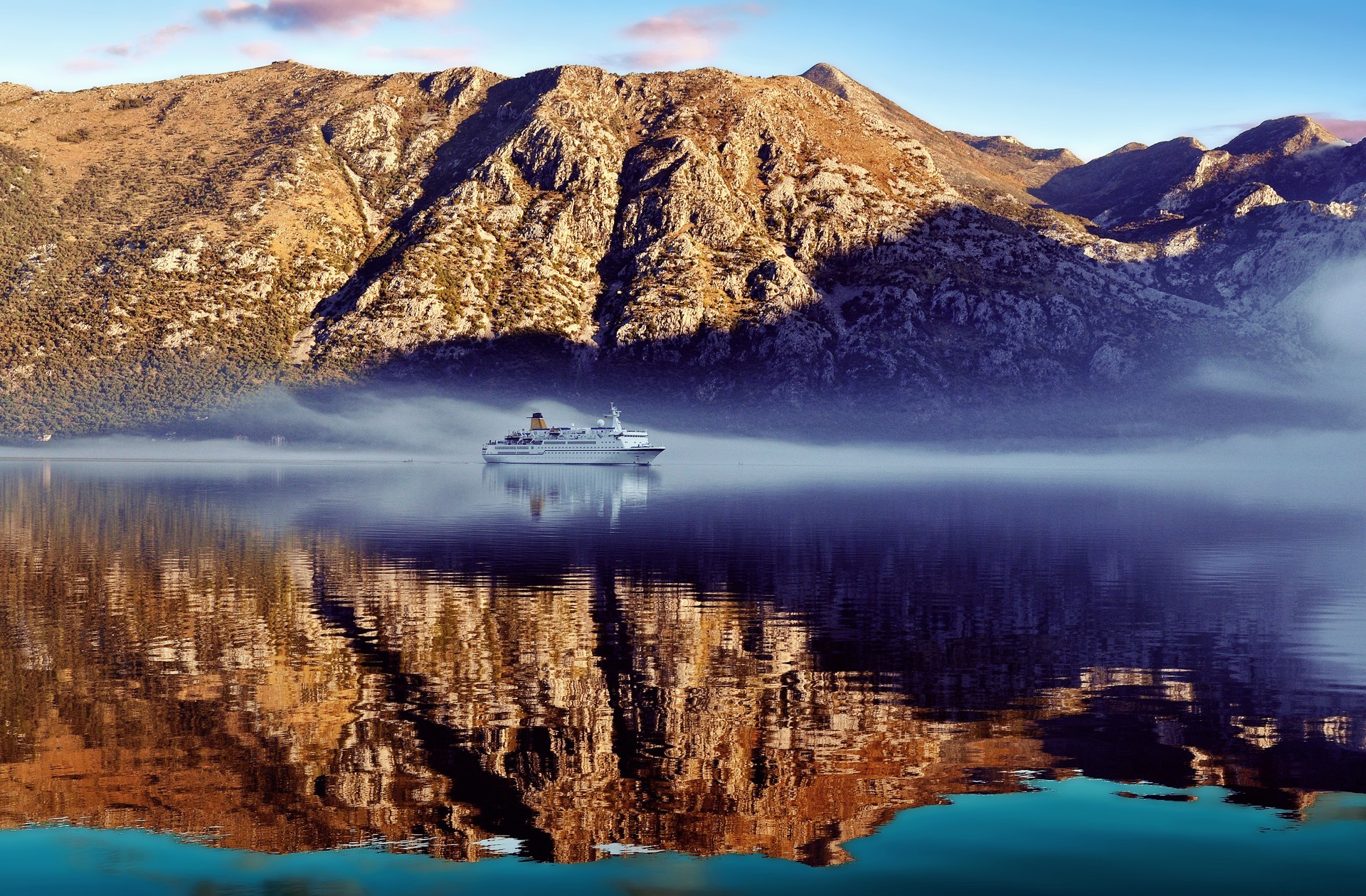 earth, fjord, liner, mountain, reflection 32K
