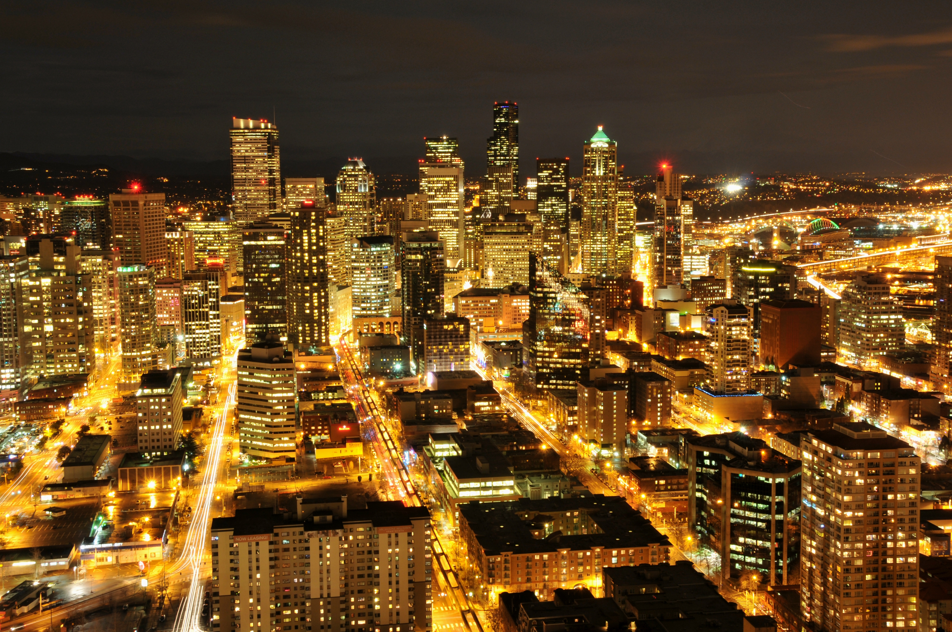 Download mobile wallpaper Washington State, Washington, Seattle, Lights, Skyscrapers, Cities, Building, United States, Night City, Backlight, Illumination, Usa for free.