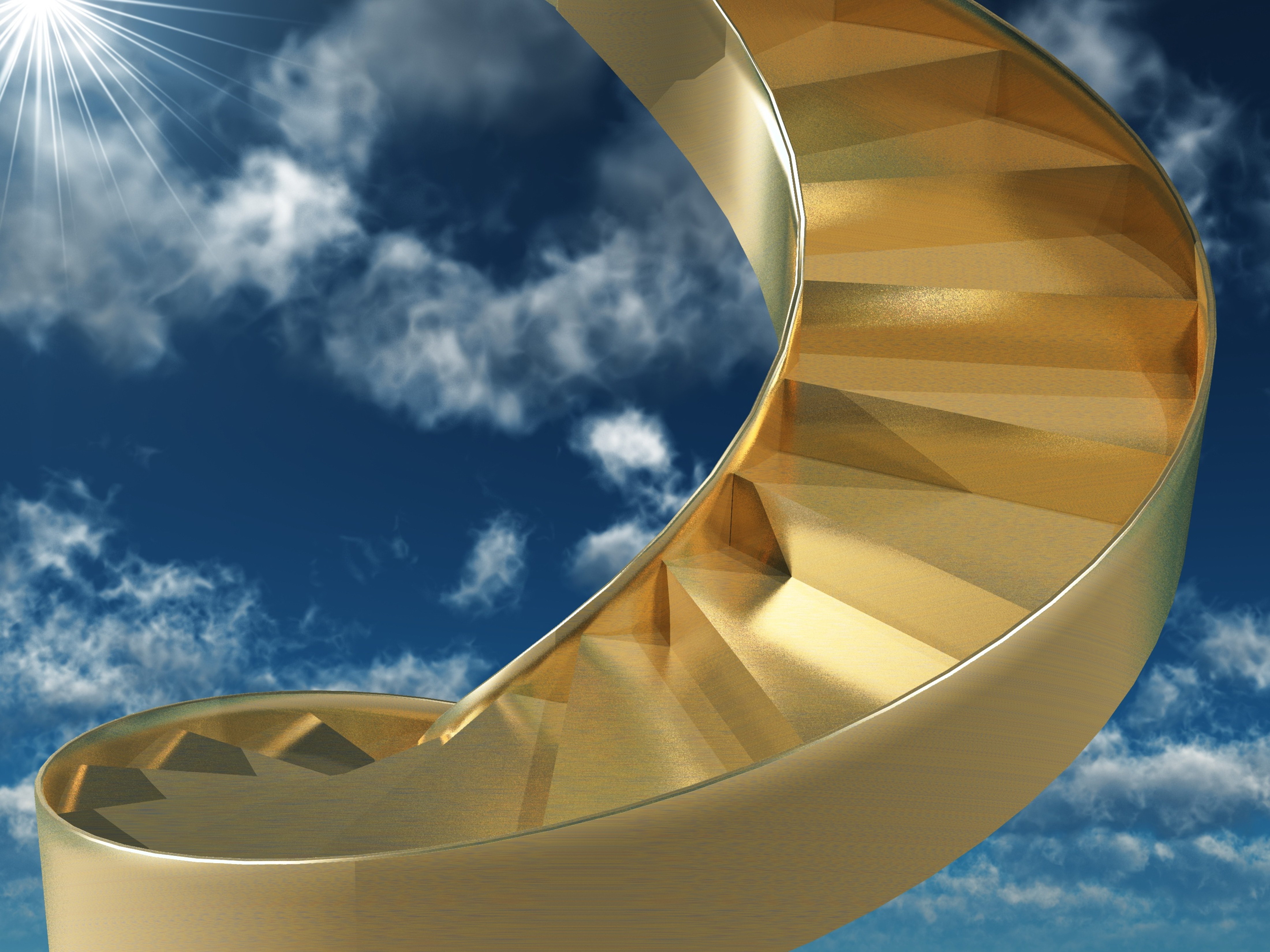 Free download wallpaper Sky, Steps, Spiral, Miscellanea, Miscellaneous, Gold on your PC desktop