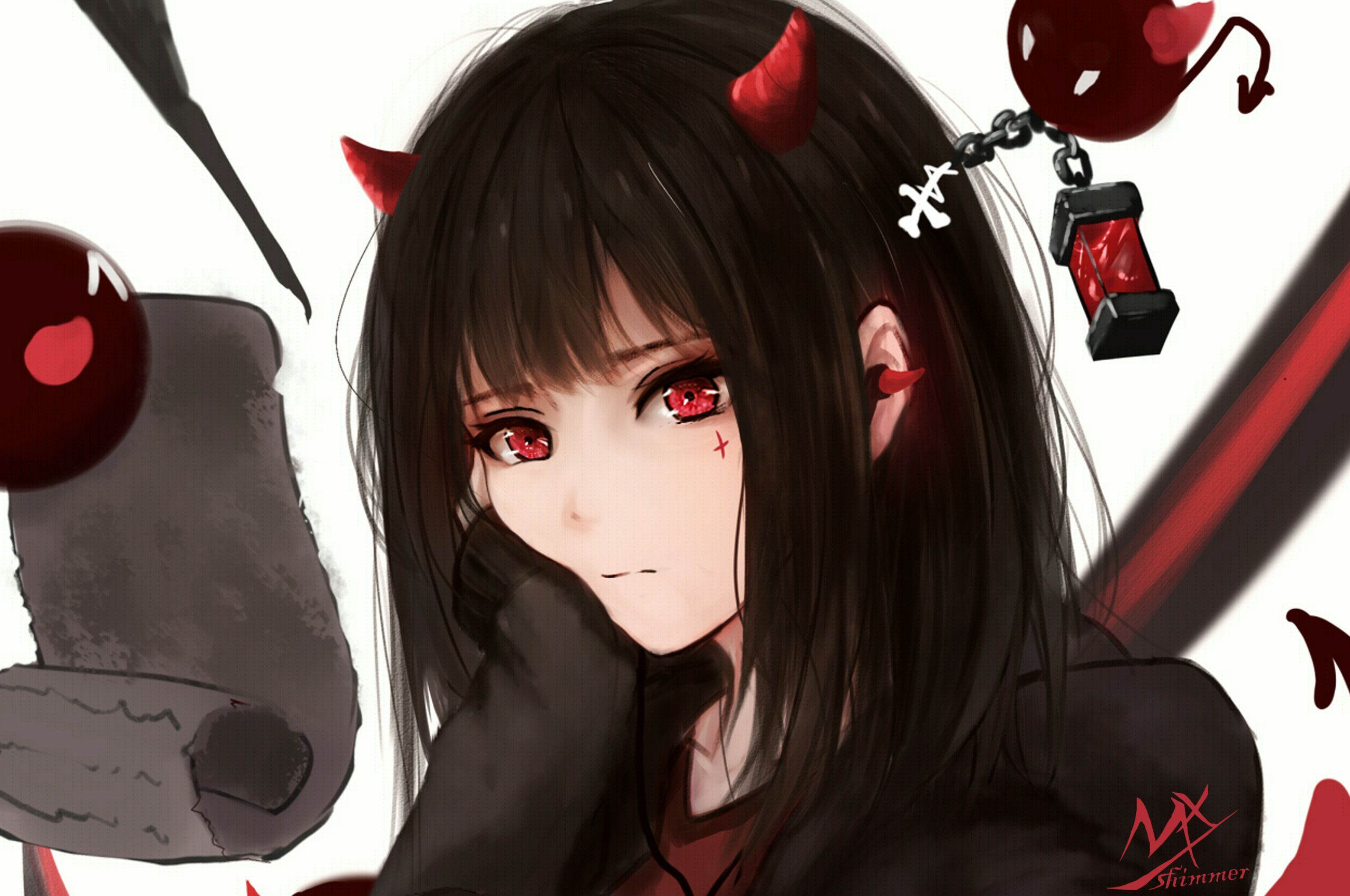 Девушка демон с красными глазами