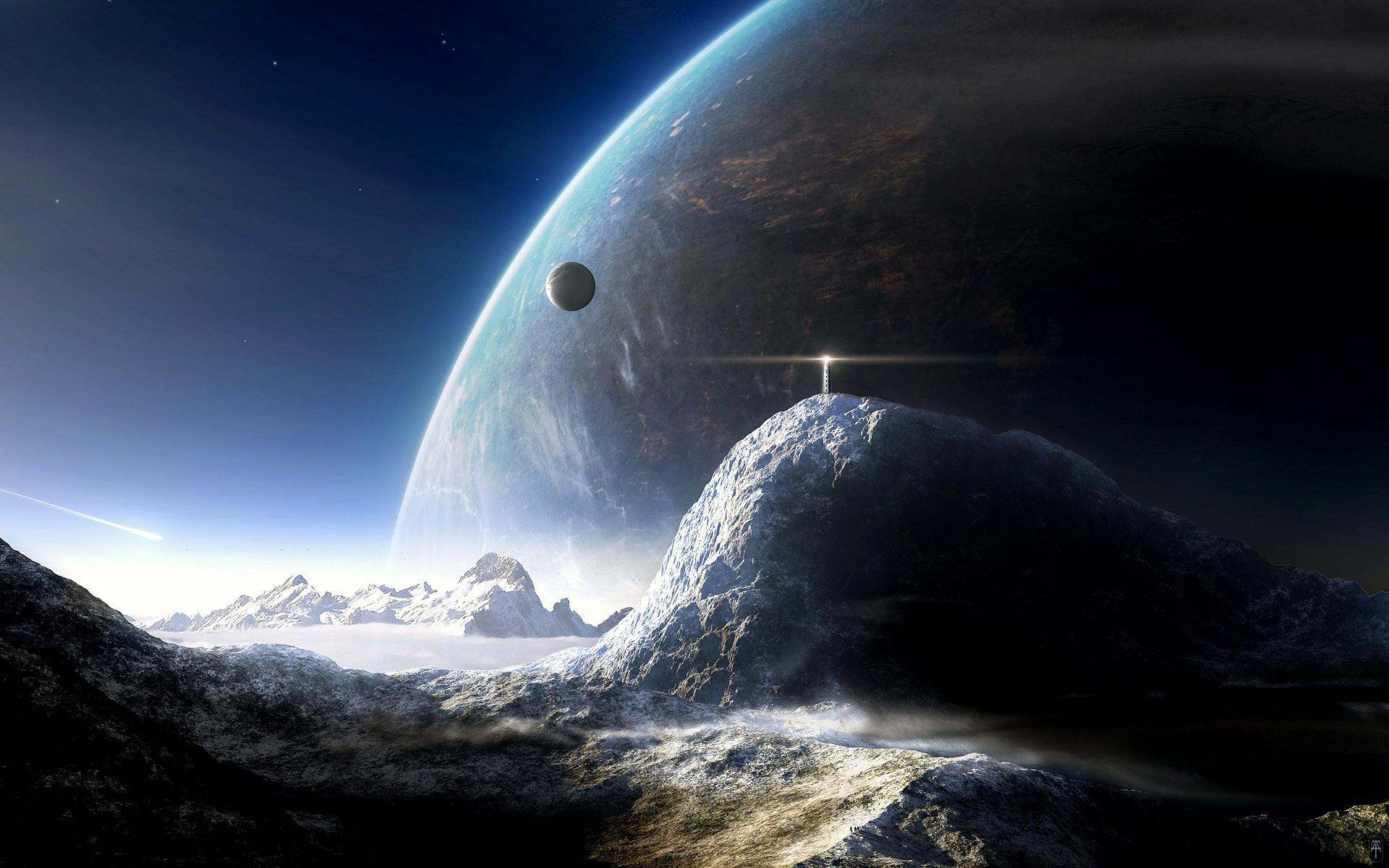 168808 Hintergrundbild herunterladen science fiction, planetenaufgang, landschaft, planet, planetenlandschaft - Bildschirmschoner und Bilder kostenlos