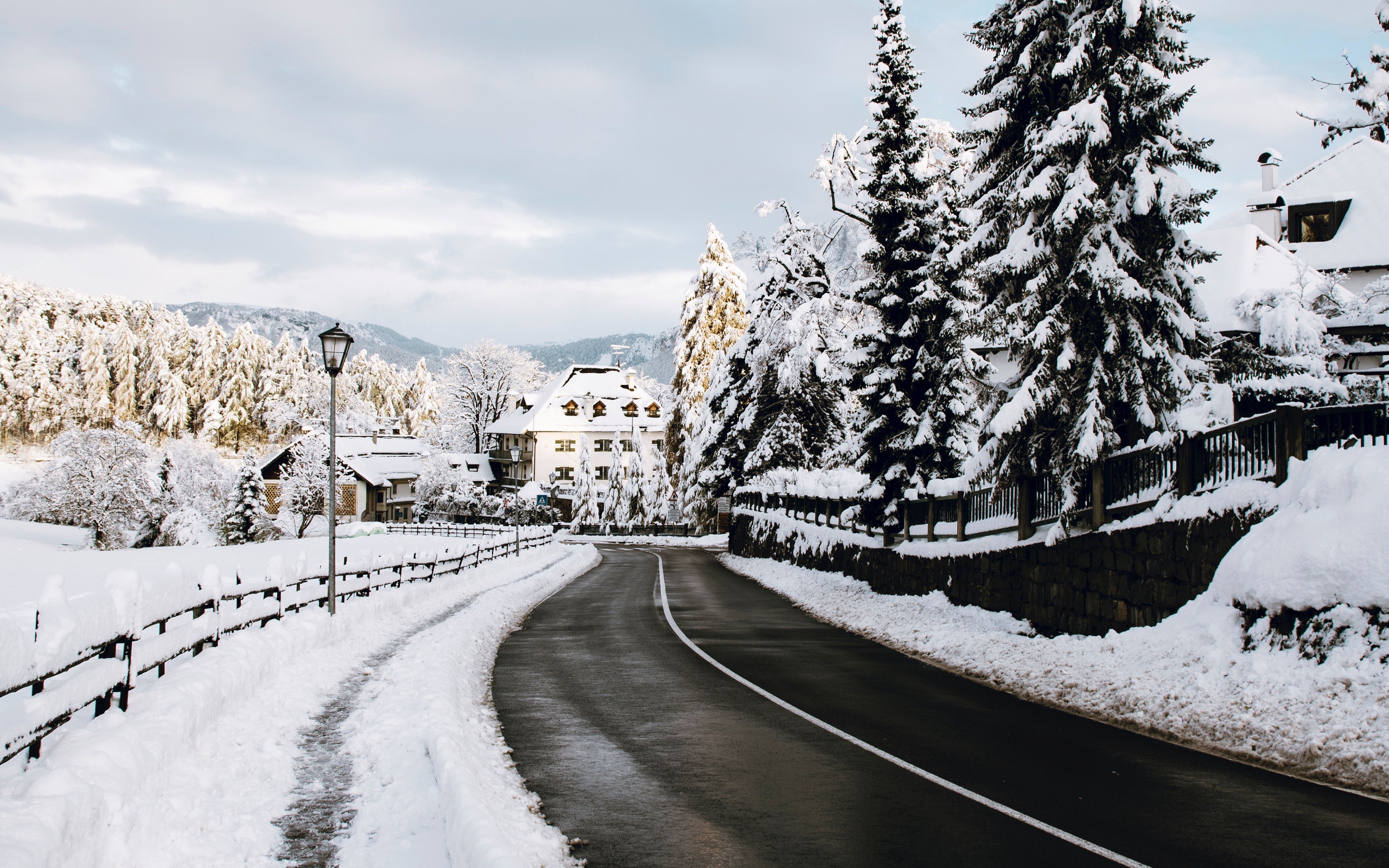 italy, man made, road, nature, snow, town, tyrol, winter 1080p
