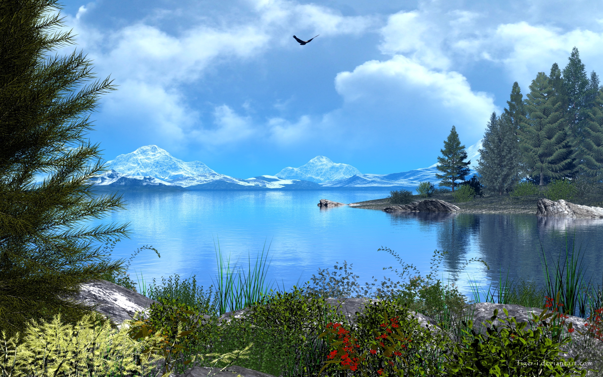 Красивая картина вид на озеро
