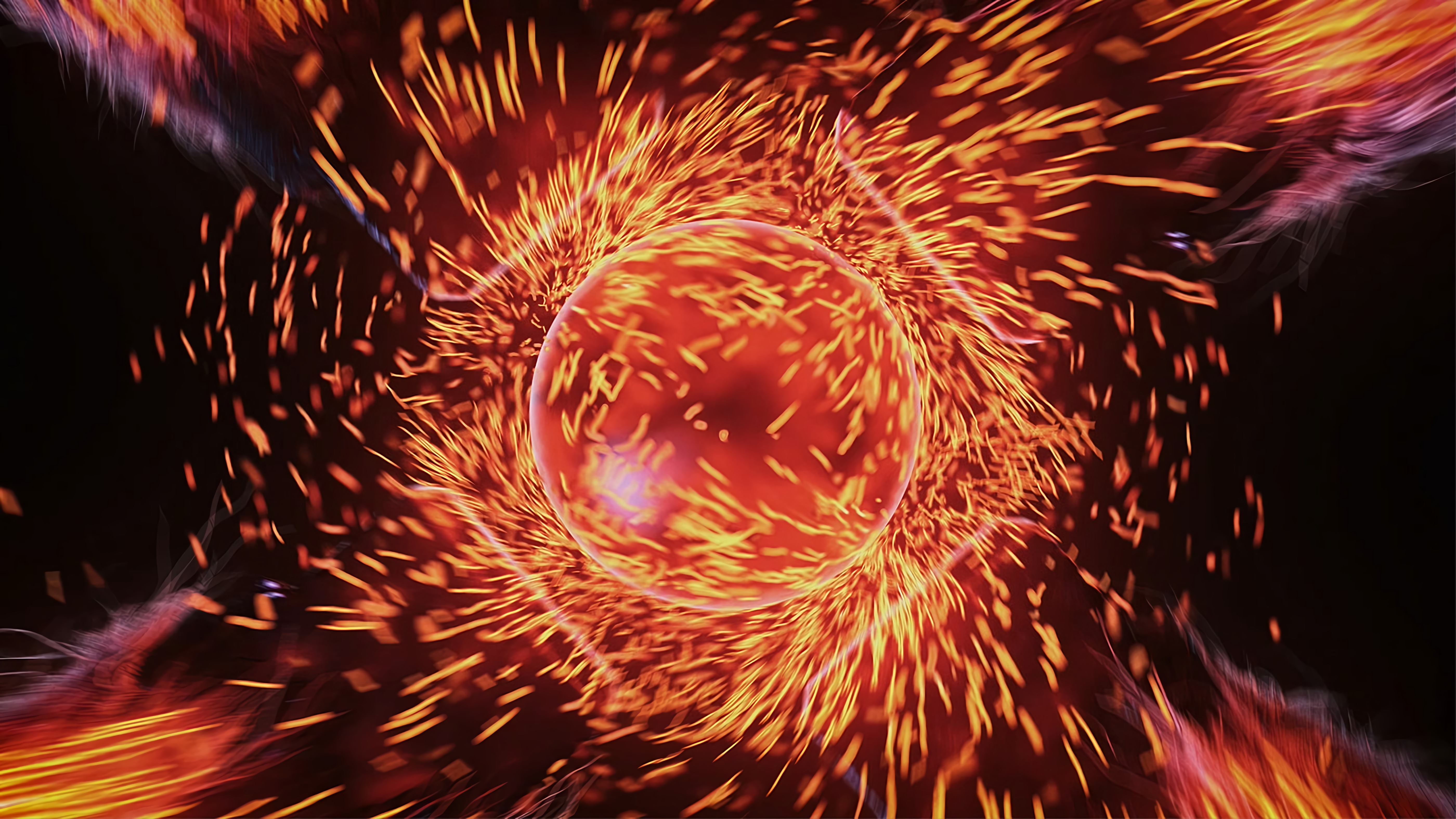 abstract, bright, sparks, ball, flaming, fiery 2160p