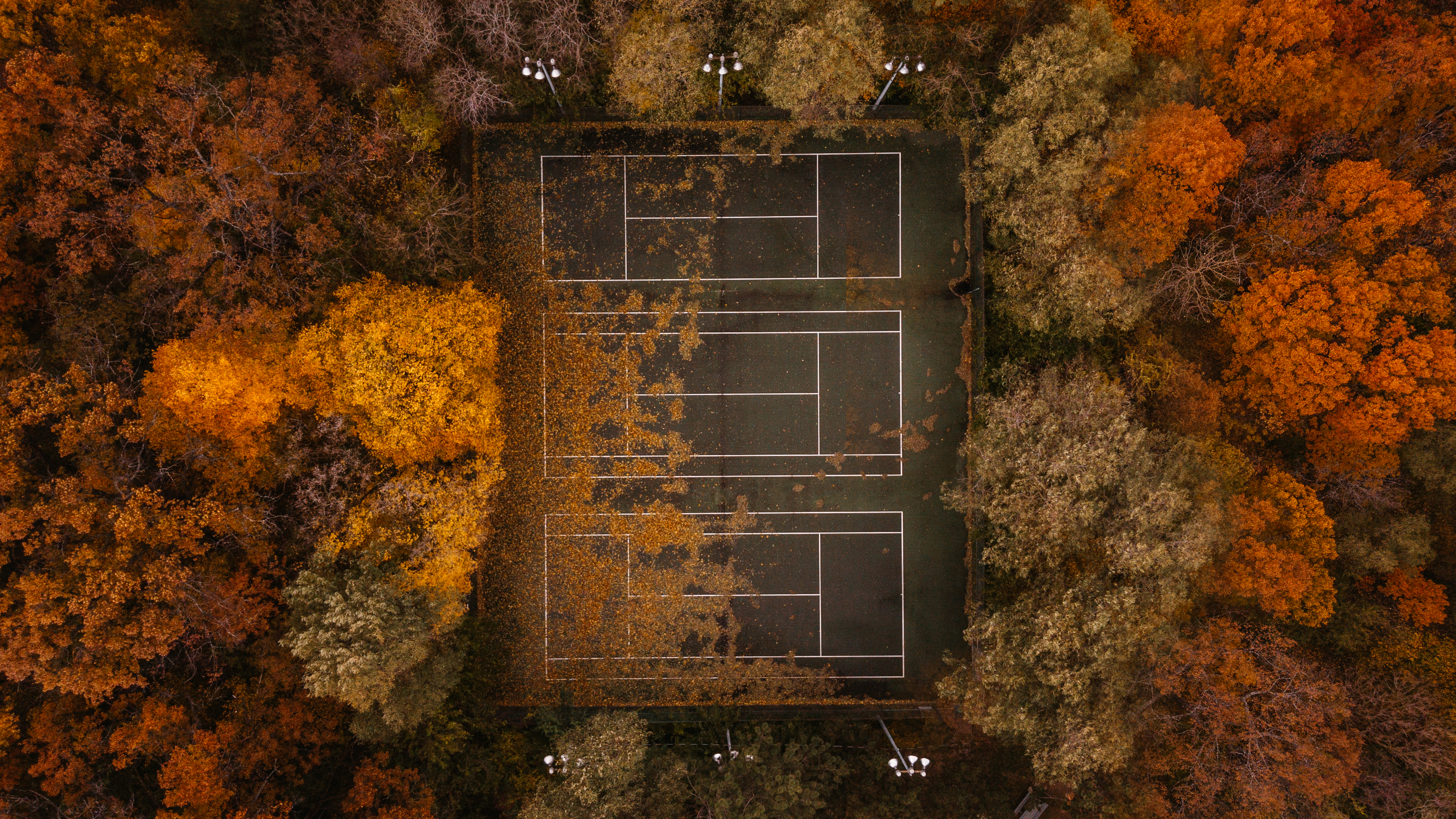 tennis, autumn, view from above, miscellanea, miscellaneous, tennis court