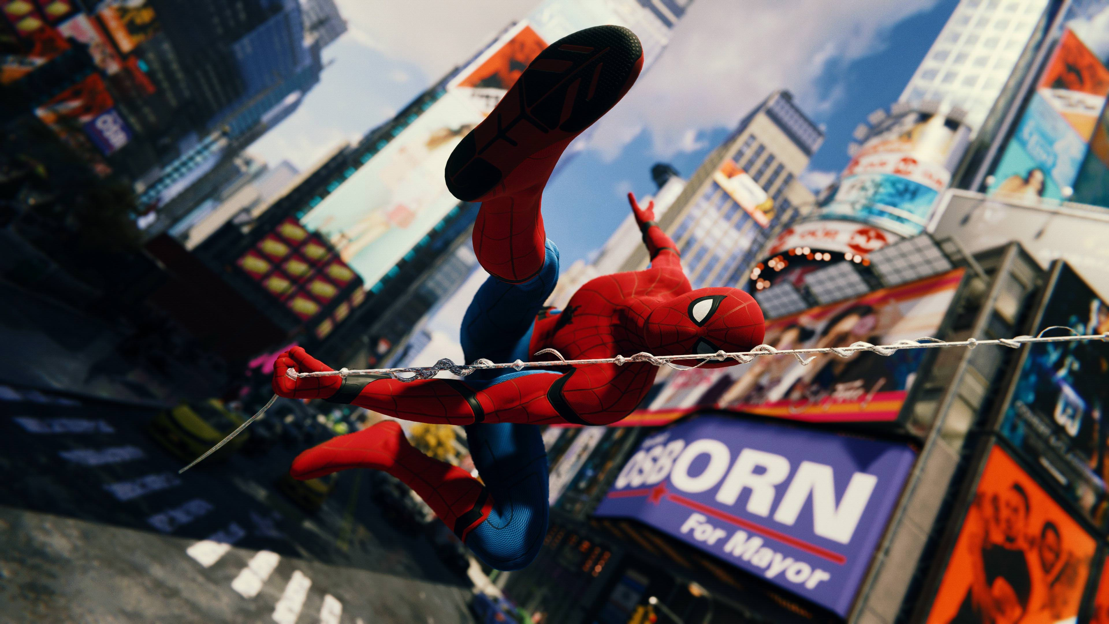 video game, spider man (ps4), city, new york, peter parker, spider man, superhero, times square