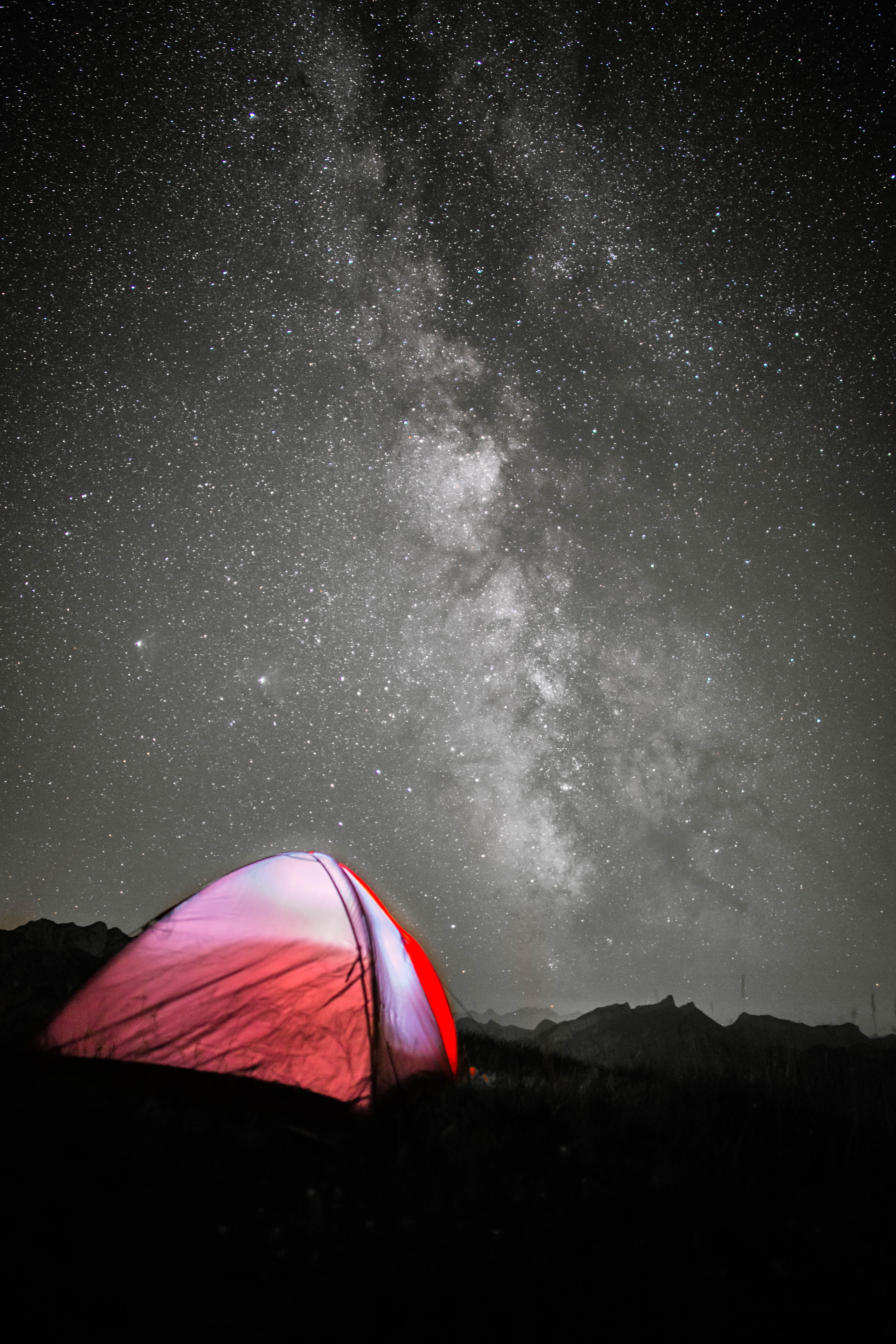 campsite, stars, night, dark, starry sky, tent, camping Desktop home screen Wallpaper