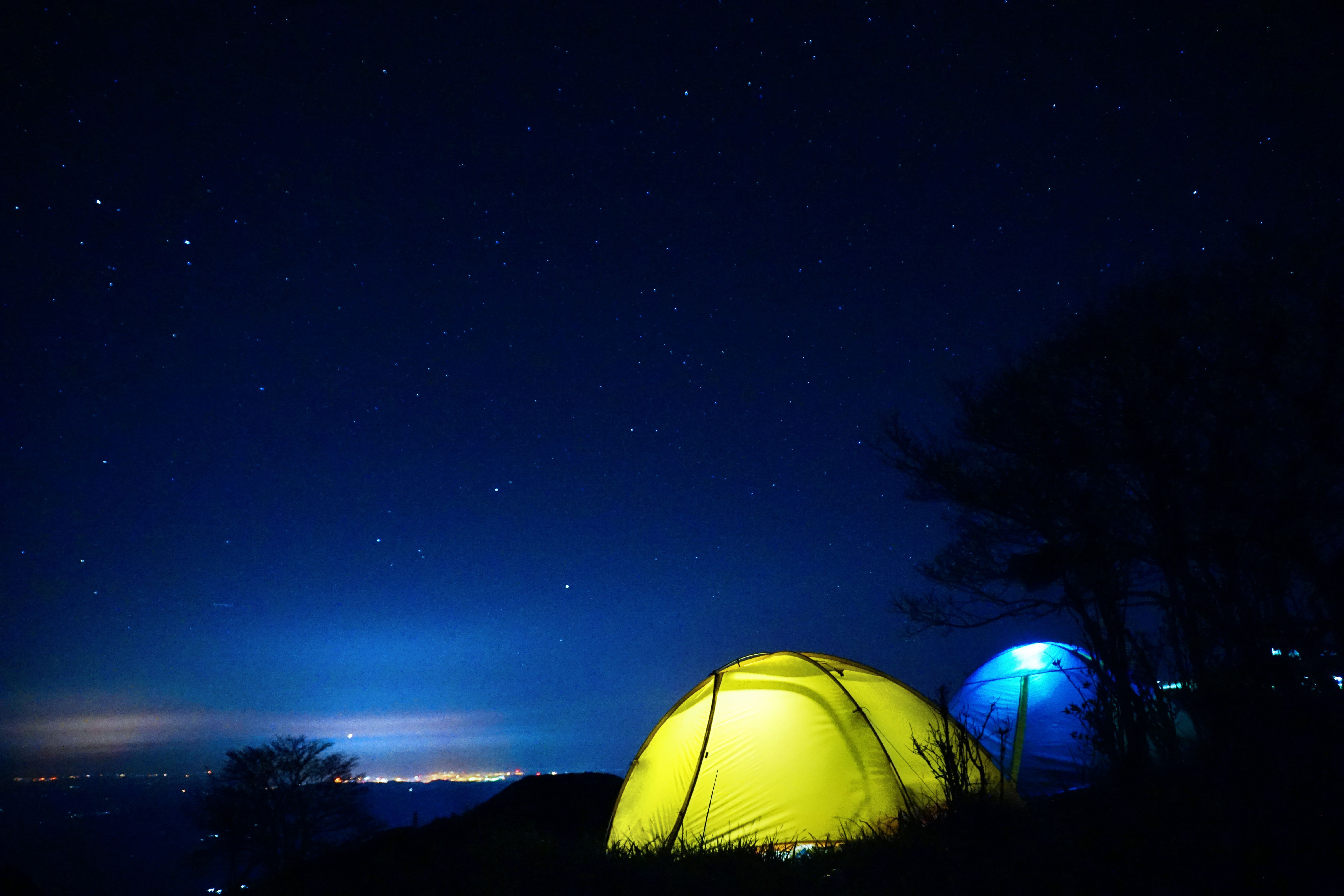 tent, nature, night, starry sky cellphone