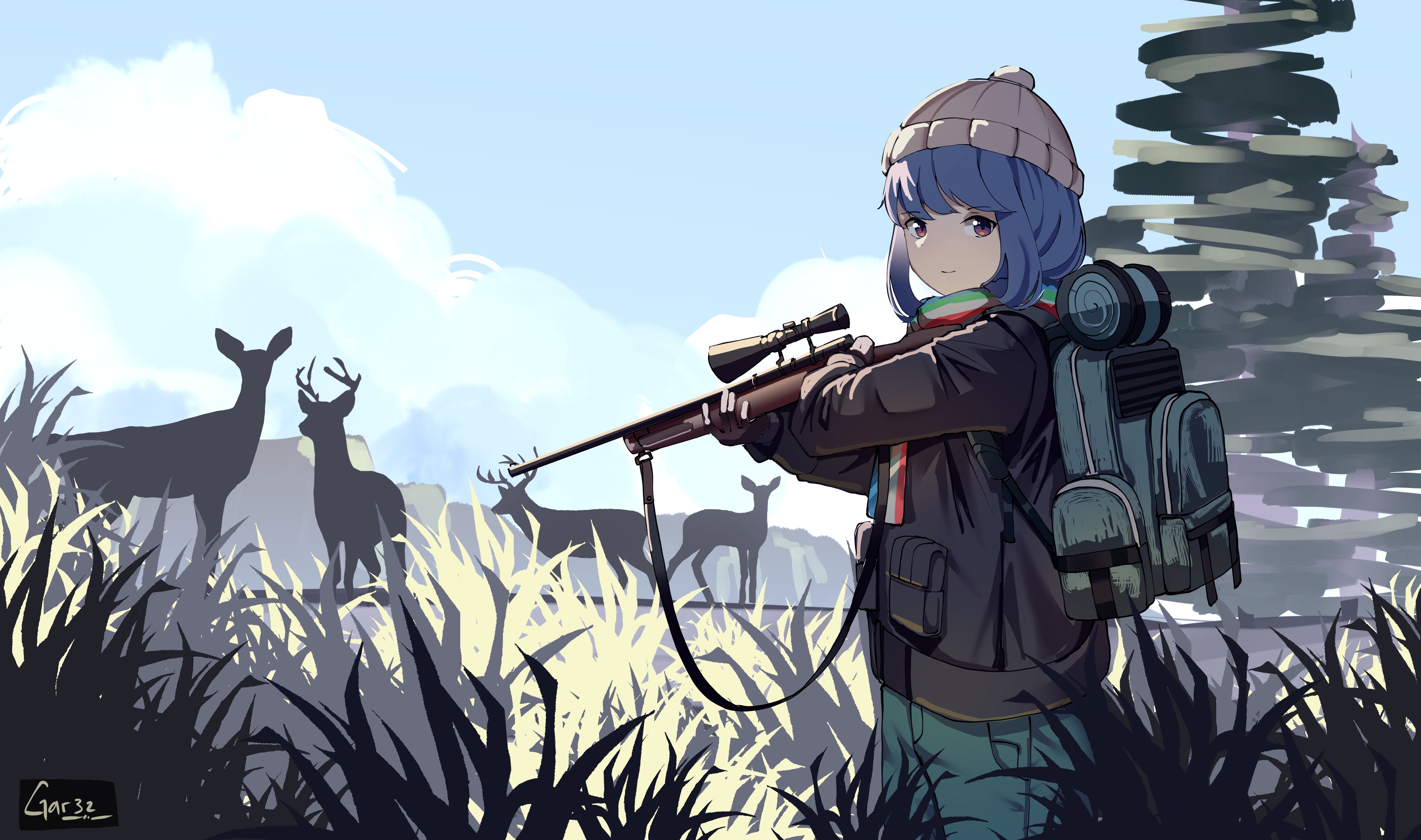 anime, laid back camp, hunting, rin shima download HD wallpaper