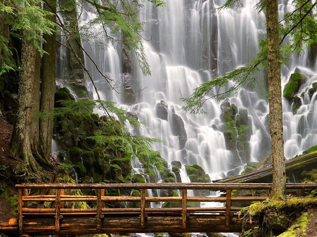 Download mobile wallpaper Bridges, Landscape, Waterfalls for free.